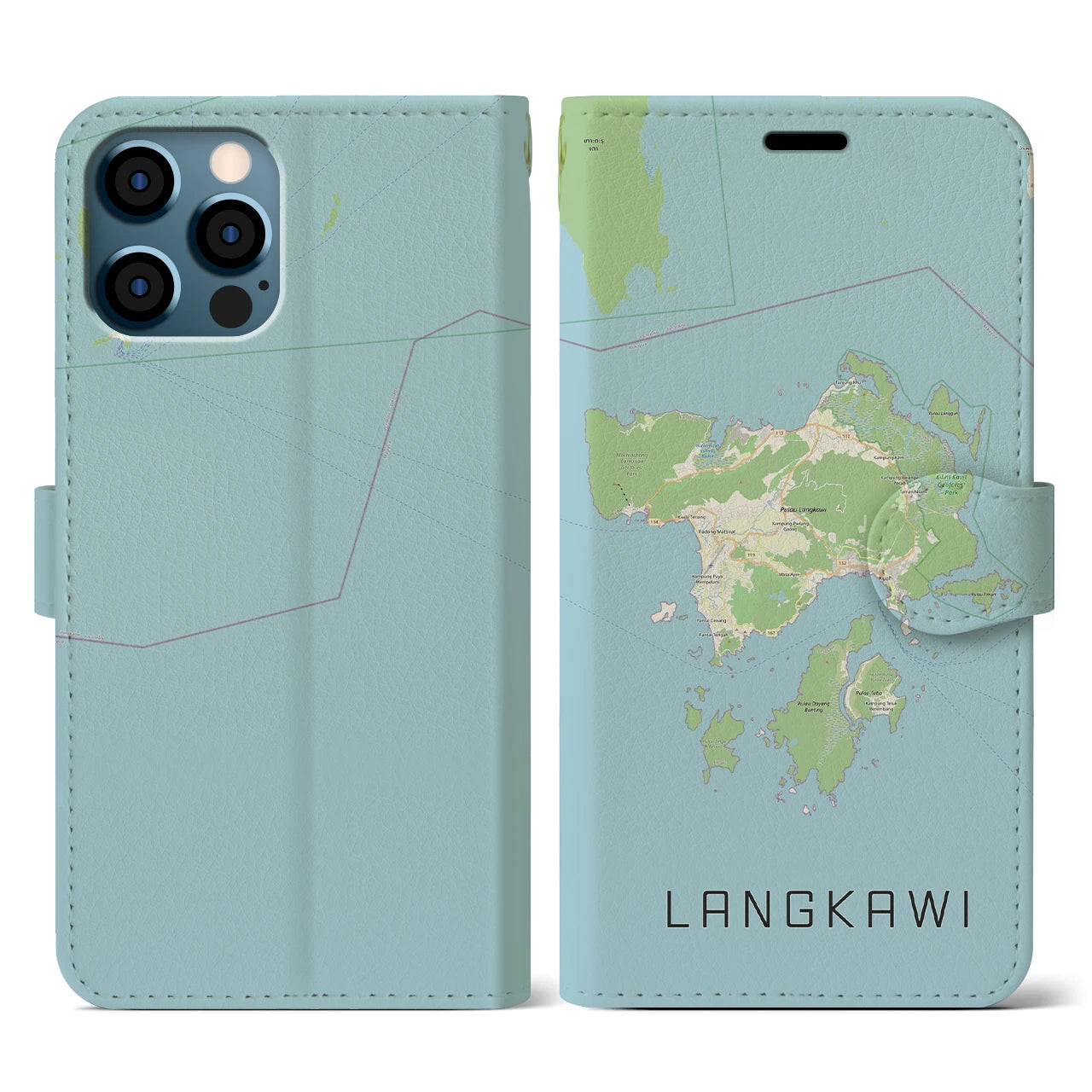 【ランカウイ(マレーシア)】地図柄iPhoneケース(手帳タイプ)ナチュラル・iPhone 12 / 12 Pro 用
