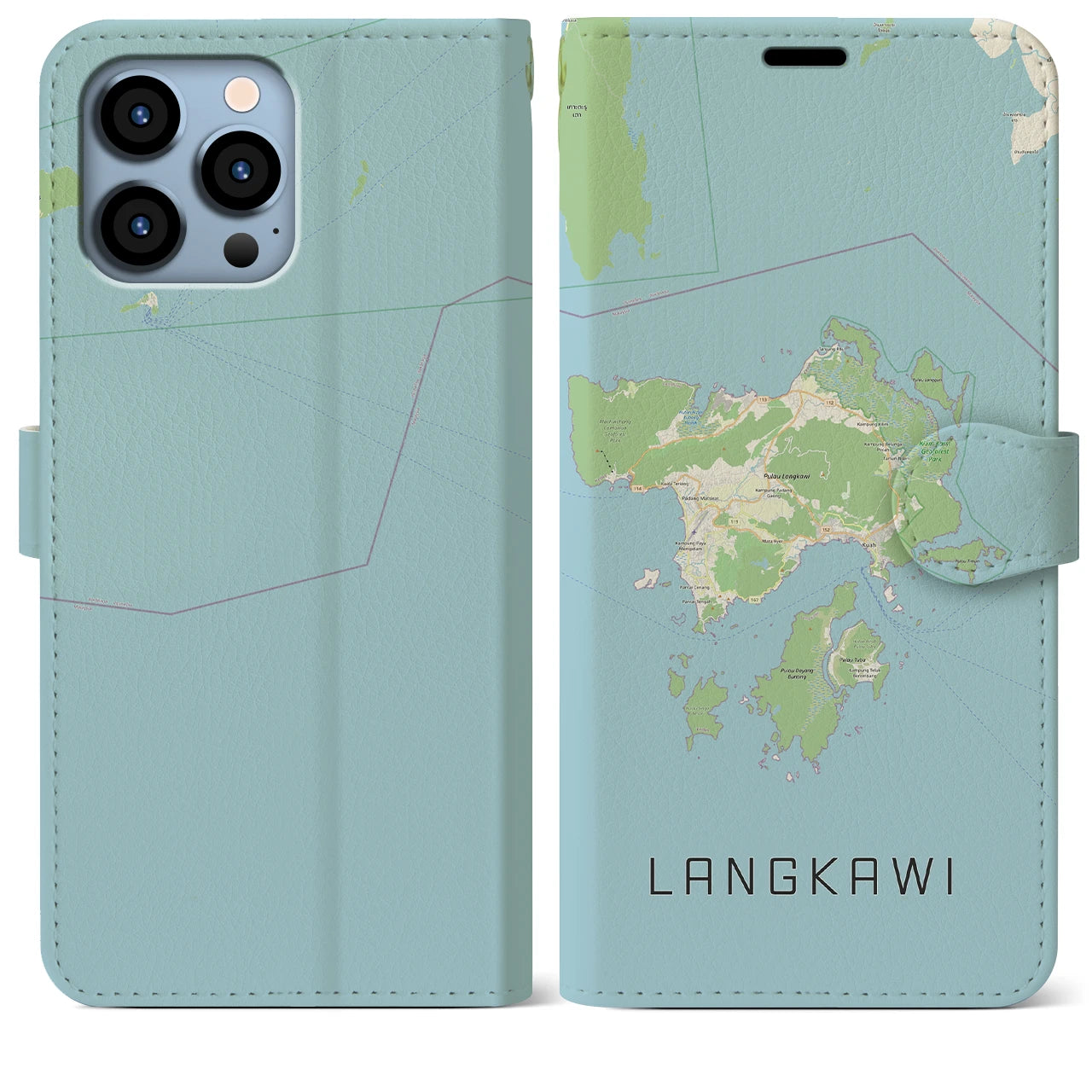 【ランカウイ(マレーシア)】地図柄iPhoneケース(手帳タイプ)ナチュラル・iPhone 13 Pro Max 用