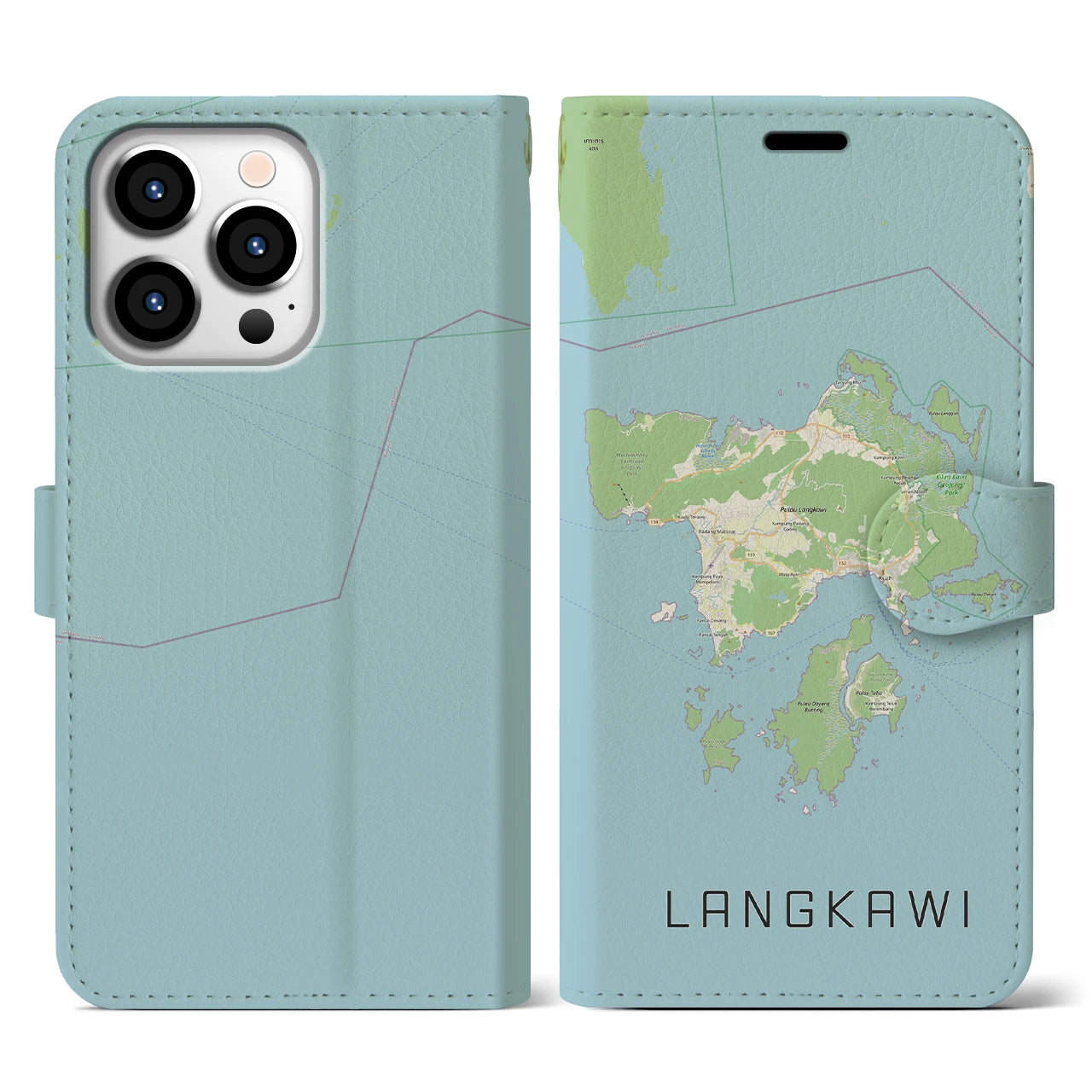 【ランカウイ(マレーシア)】地図柄iPhoneケース(手帳タイプ)ナチュラル・iPhone 13 Pro 用