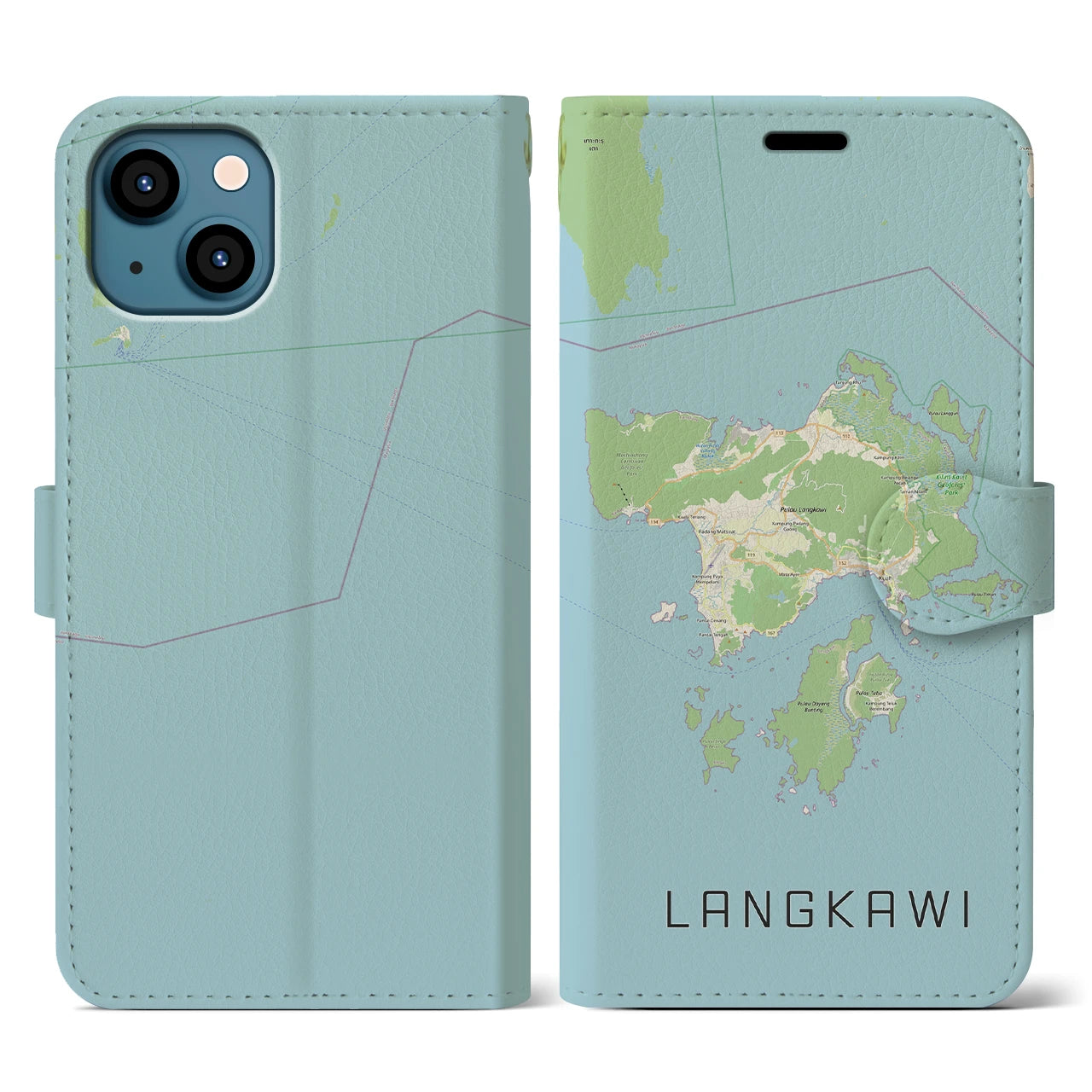 【ランカウイ(マレーシア)】地図柄iPhoneケース(手帳タイプ)ナチュラル・iPhone 13 用