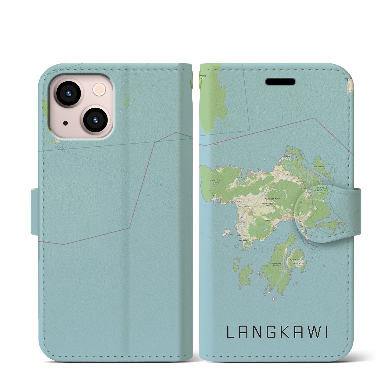 【ランカウイ(マレーシア)】地図柄iPhoneケース(手帳タイプ)ナチュラル・iPhone 13 mini 用