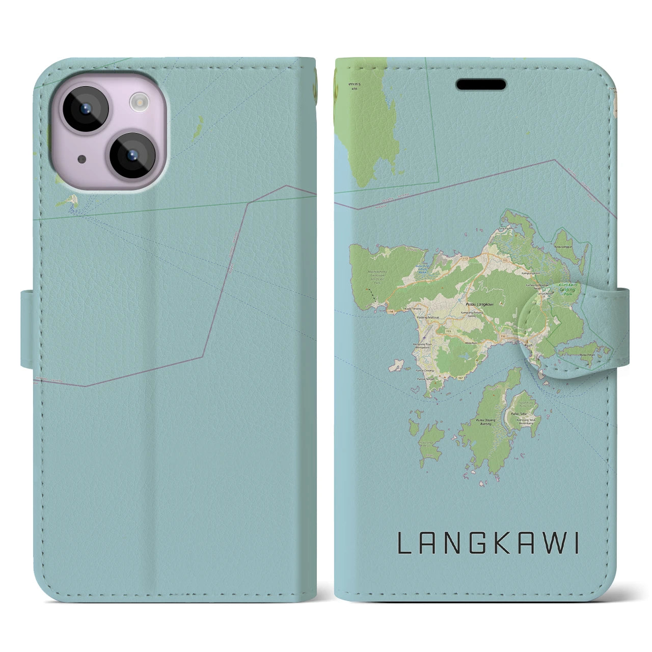 【ランカウイ(マレーシア)】地図柄iPhoneケース(手帳タイプ)ナチュラル・iPhone 14 用