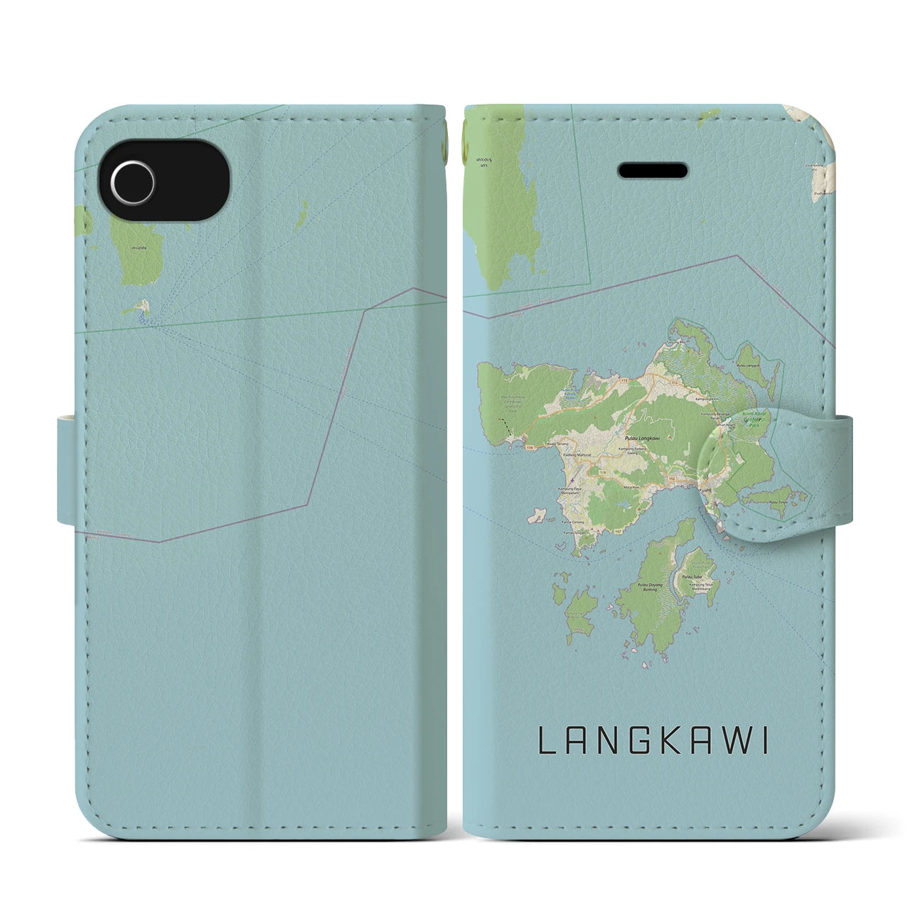 【ランカウイ(マレーシア)】地図柄iPhoneケース(手帳タイプ)ナチュラル・iPhone SE(第3 / 第2世代) / 8 / 7 / 6s / 6 用