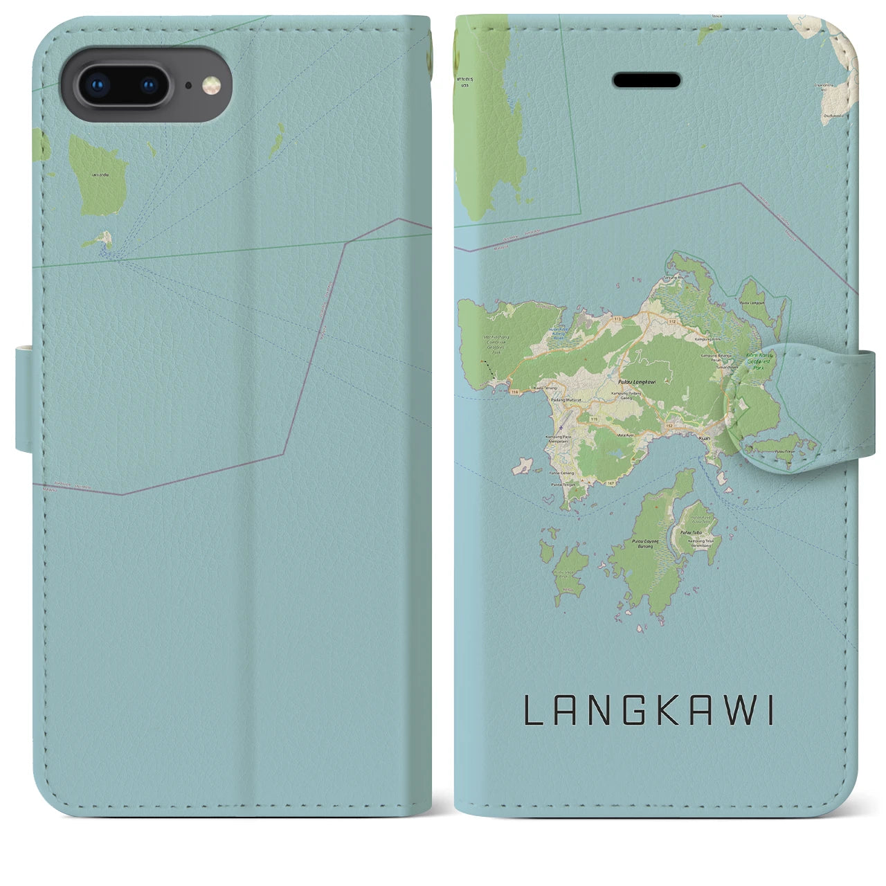 【ランカウイ(マレーシア)】地図柄iPhoneケース(手帳タイプ)ナチュラル・iPhone 8Plus /7Plus / 6sPlus / 6Plus 用