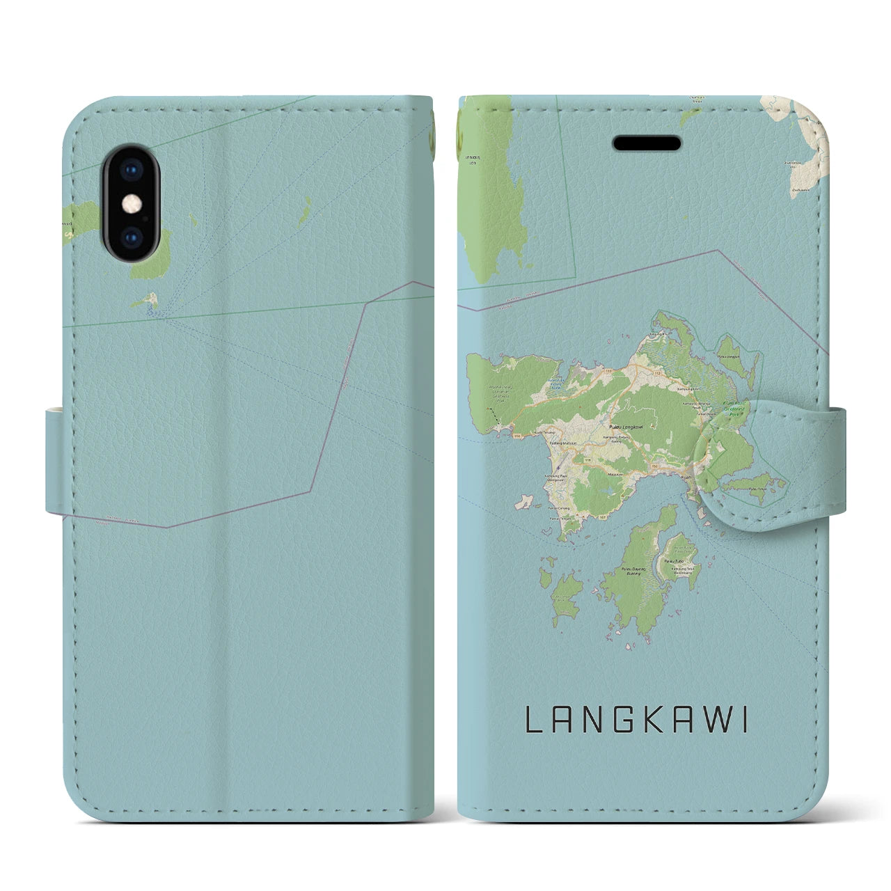 【ランカウイ(マレーシア)】地図柄iPhoneケース(手帳タイプ)ナチュラル・iPhone XS / X 用