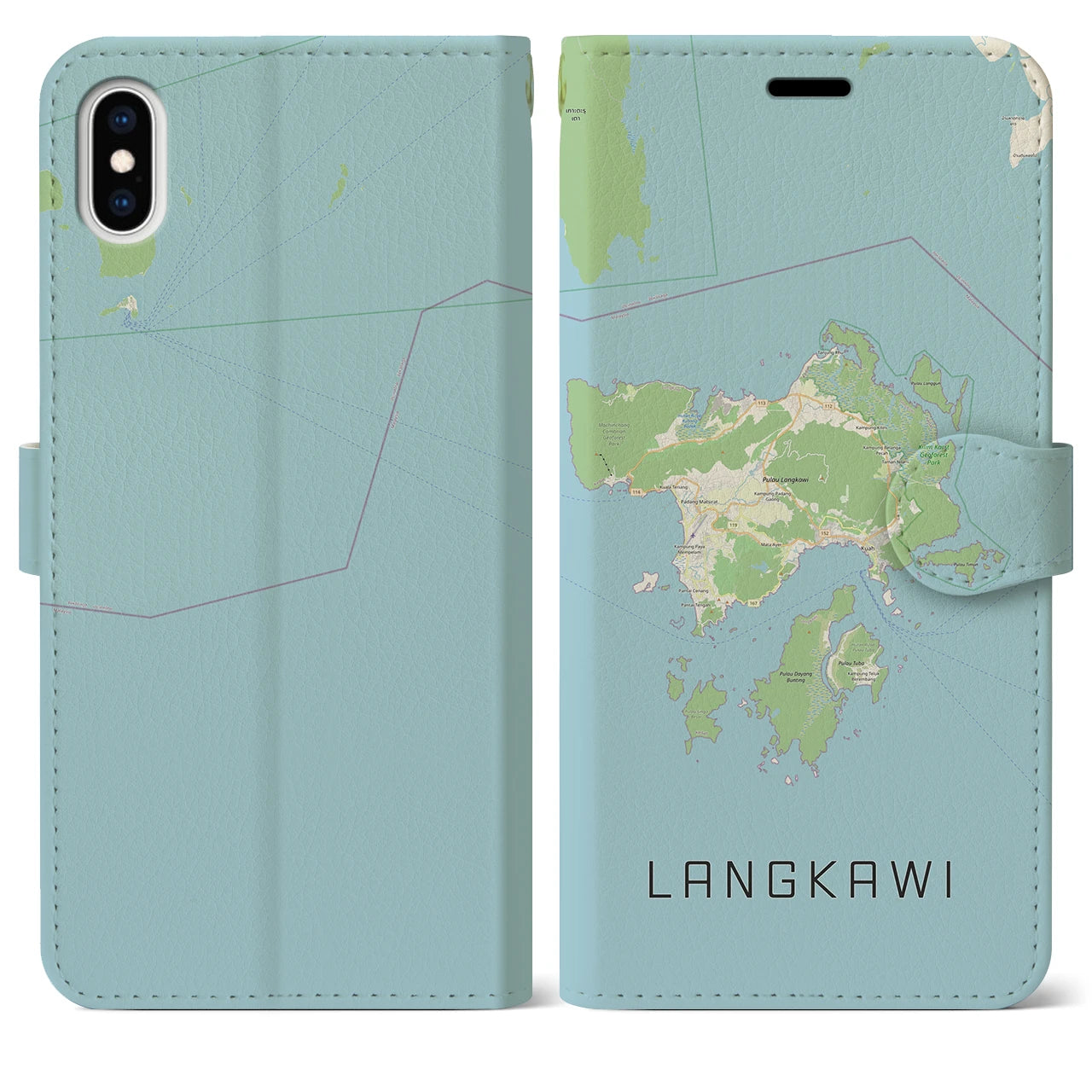 【ランカウイ(マレーシア)】地図柄iPhoneケース(手帳タイプ)ナチュラル・iPhone XS Max 用
