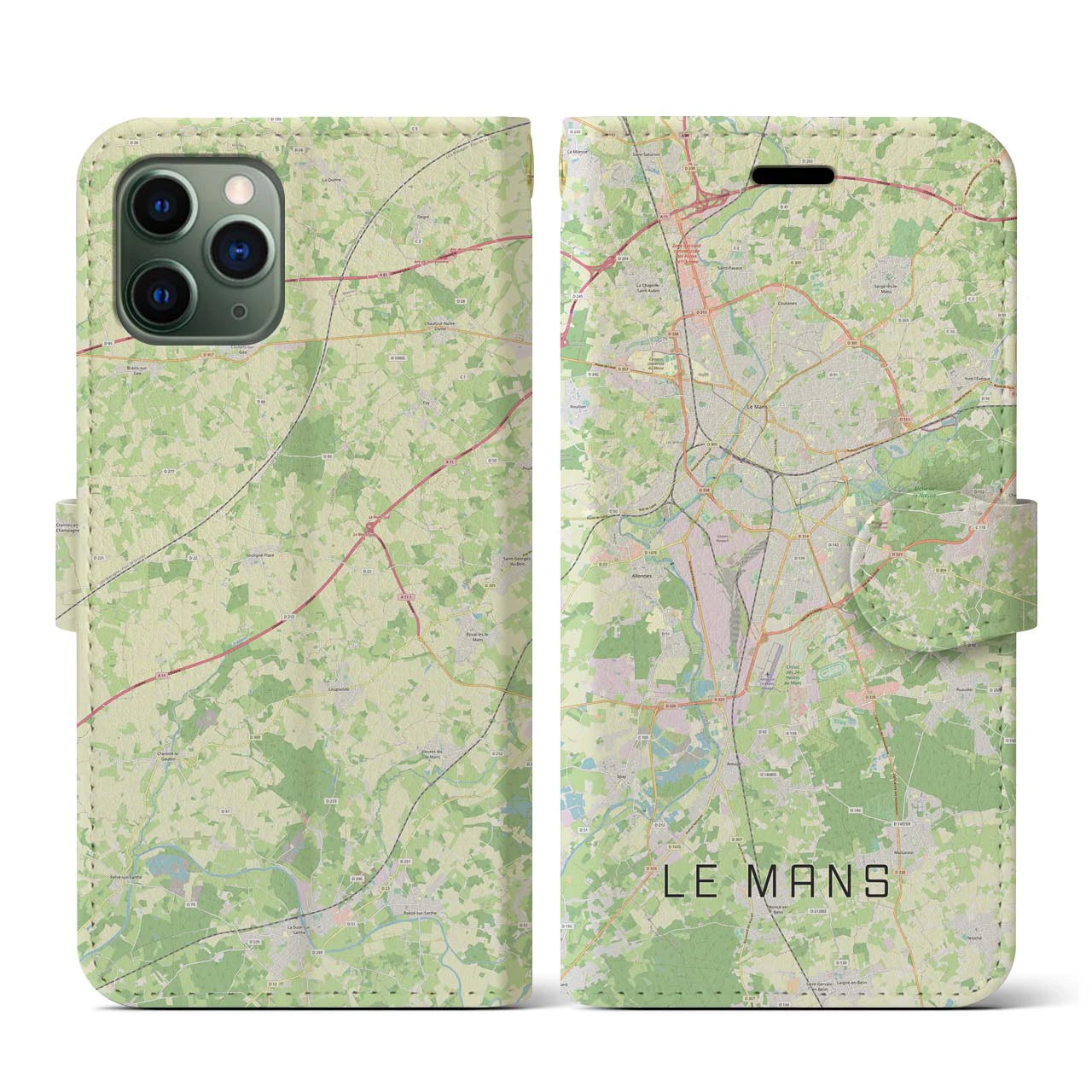 【ル・マン(フランス)】地図柄iPhoneケース(手帳タイプ)ナチュラル・iPhone 11 Pro 用