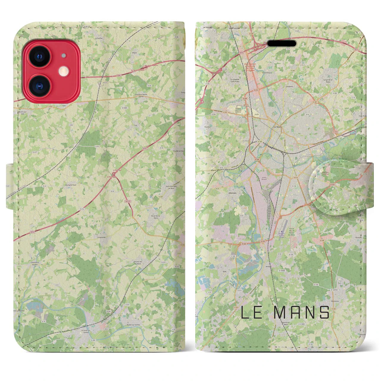 【ル・マン(フランス)】地図柄iPhoneケース(手帳タイプ)ナチュラル・iPhone 11 用