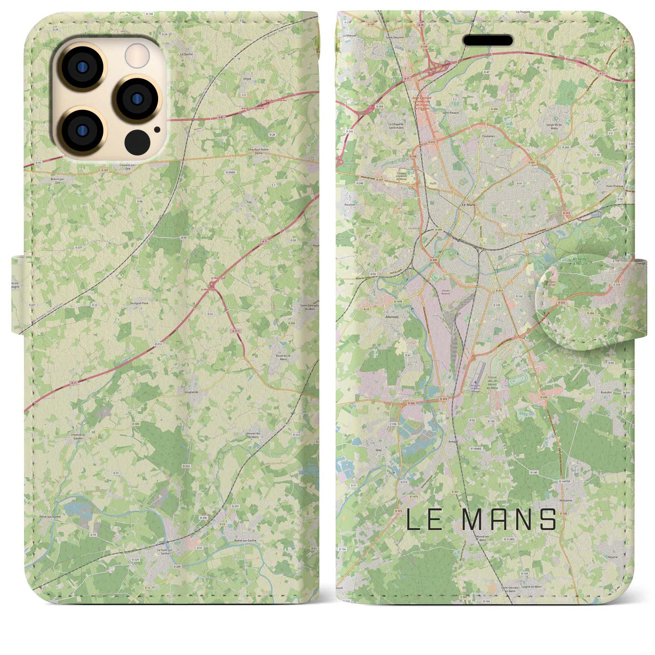 【ル・マン(フランス)】地図柄iPhoneケース(手帳タイプ)ナチュラル・iPhone 12 Pro Max 用