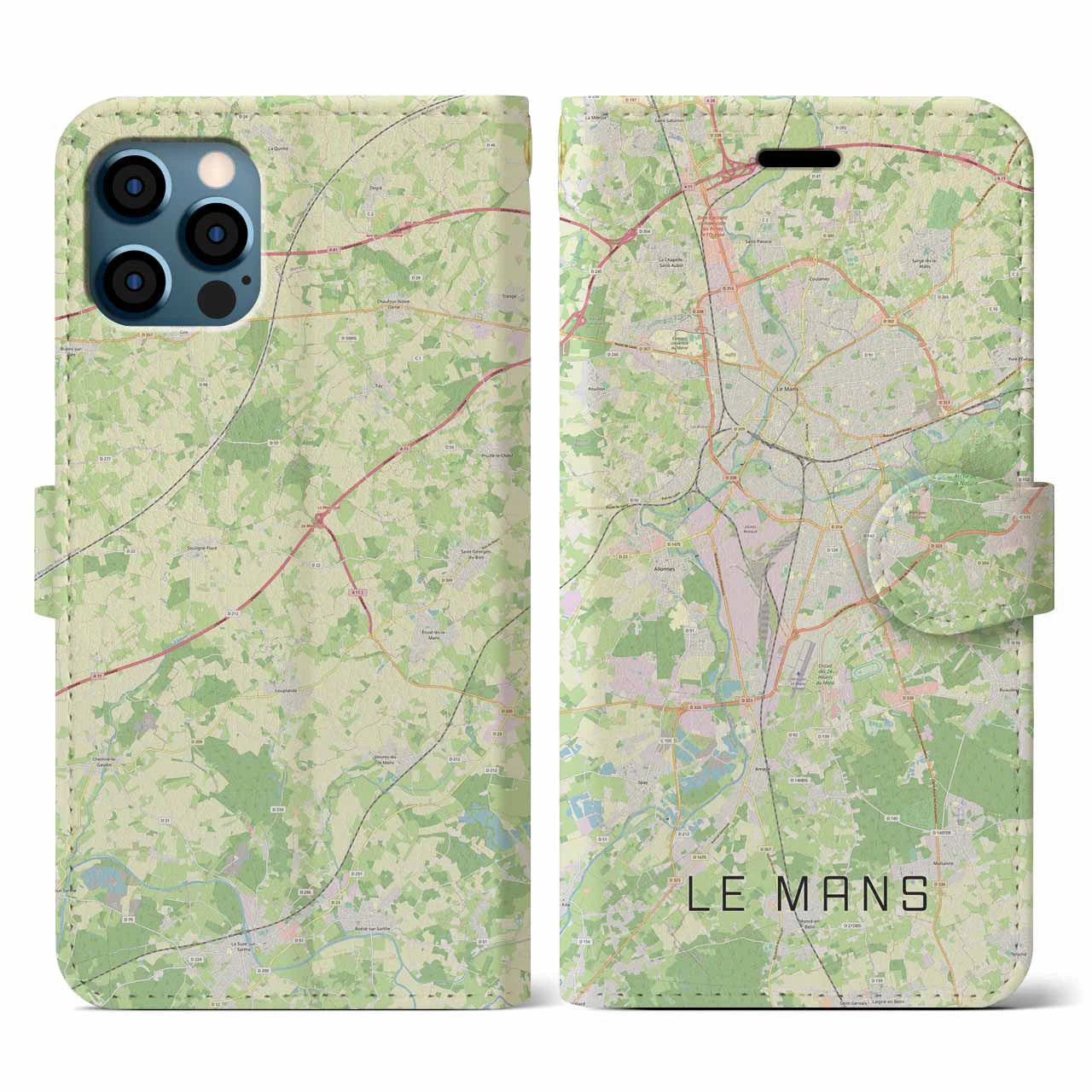 【ル・マン(フランス)】地図柄iPhoneケース(手帳タイプ)ナチュラル・iPhone 12 / 12 Pro 用