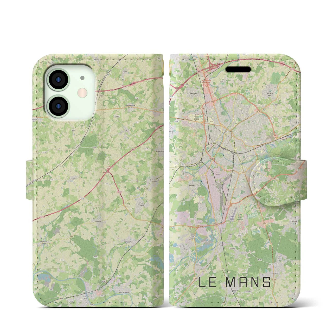 【ル・マン(フランス)】地図柄iPhoneケース(手帳タイプ)ナチュラル・iPhone 12 mini 用