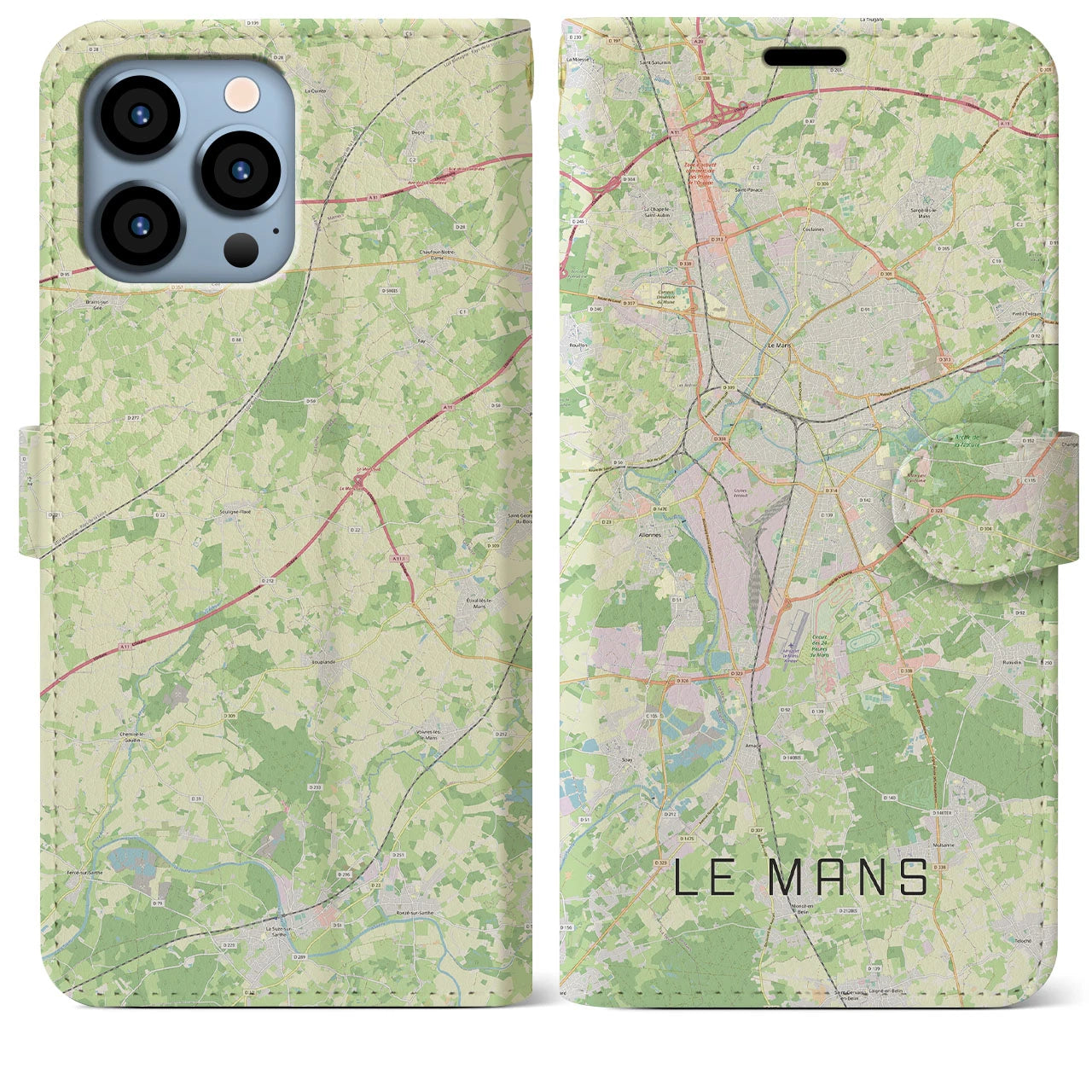 【ル・マン(フランス)】地図柄iPhoneケース(手帳タイプ)ナチュラル・iPhone 13 Pro Max 用
