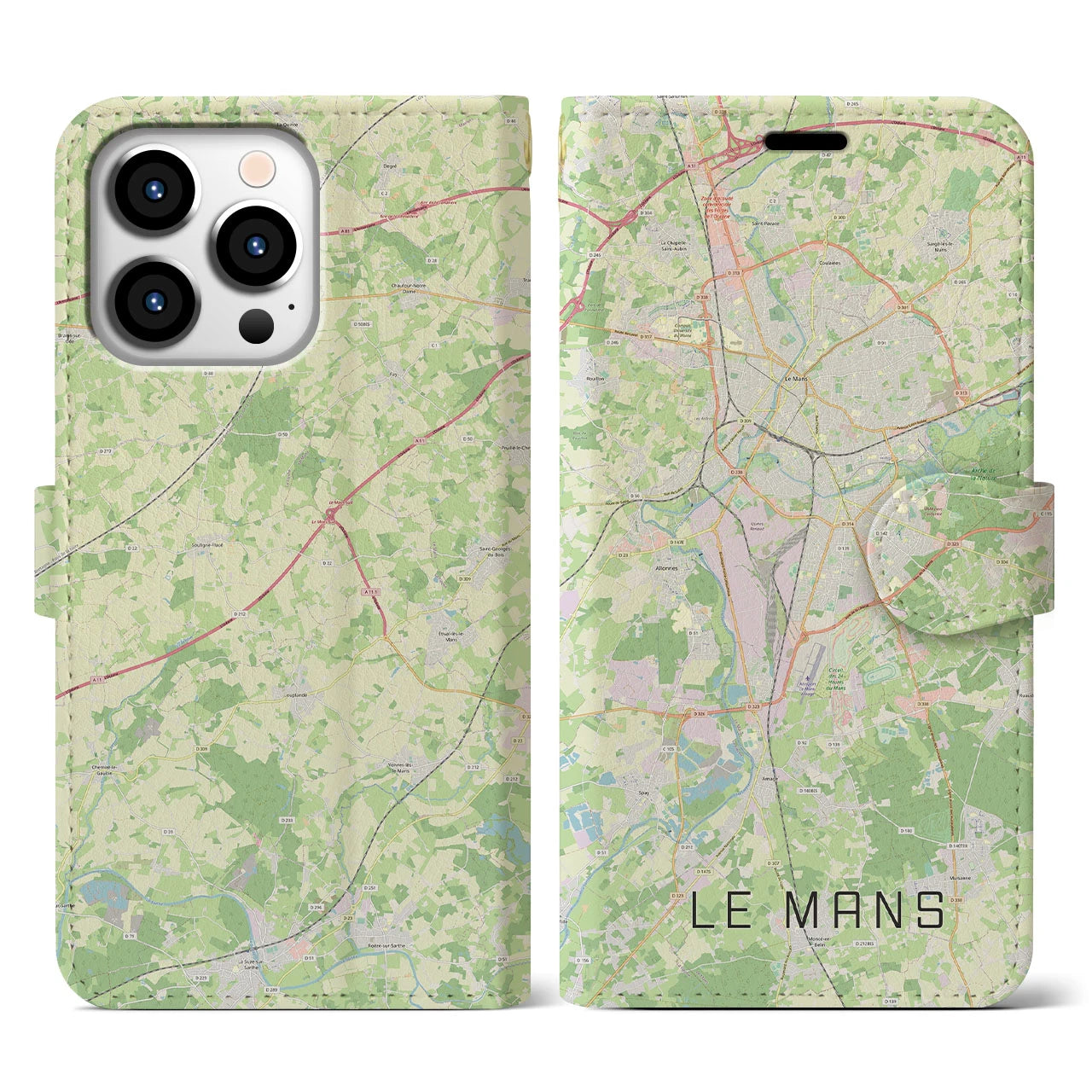 【ル・マン(フランス)】地図柄iPhoneケース(手帳タイプ)ナチュラル・iPhone 13 Pro 用