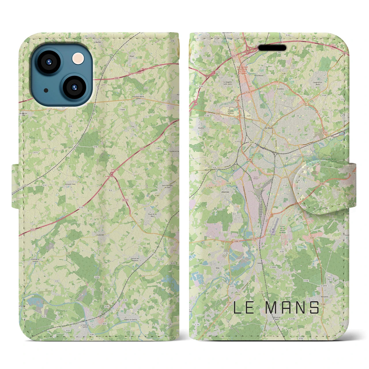 【ル・マン(フランス)】地図柄iPhoneケース(手帳タイプ)ナチュラル・iPhone 13 用