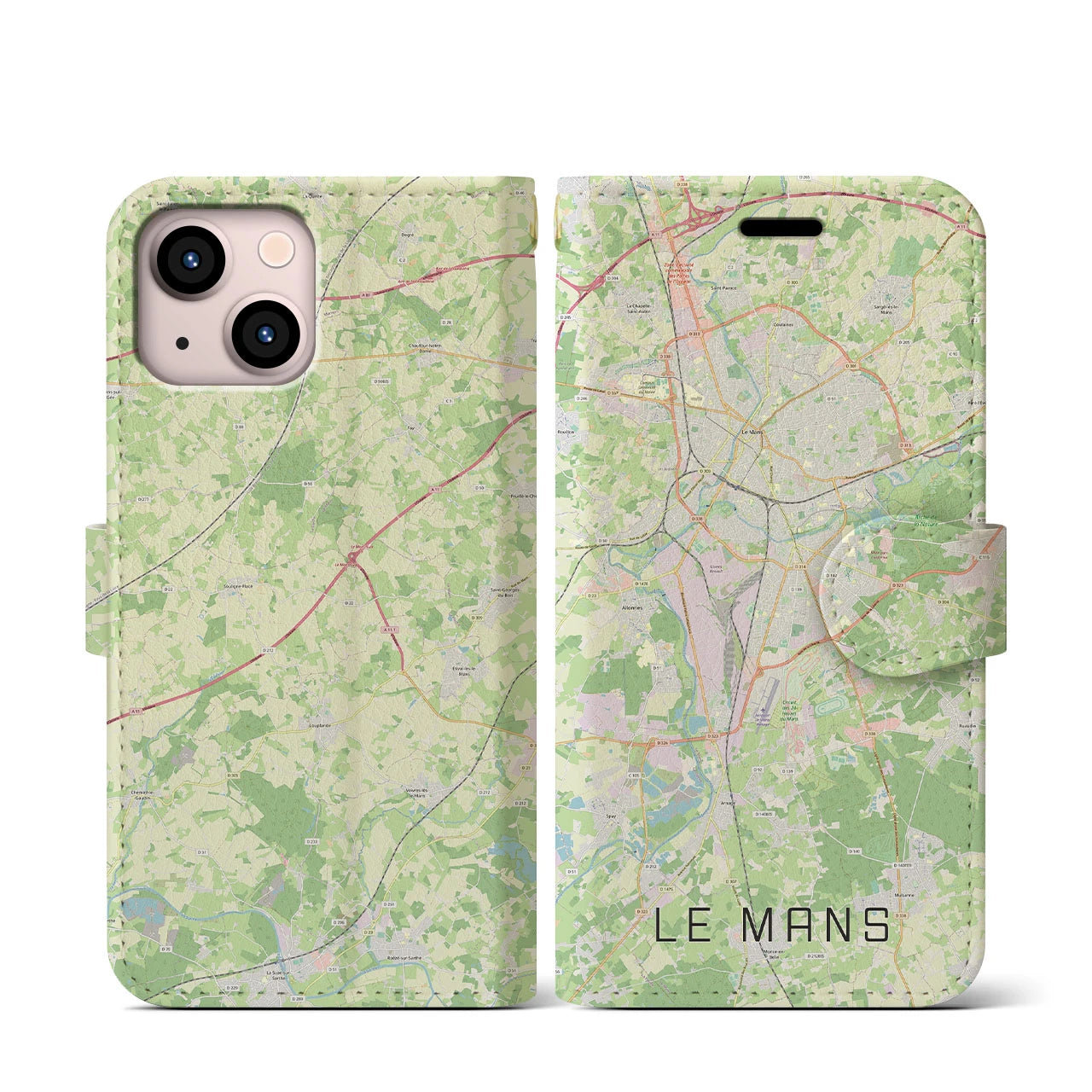 【ル・マン(フランス)】地図柄iPhoneケース(手帳タイプ)ナチュラル・iPhone 13 mini 用