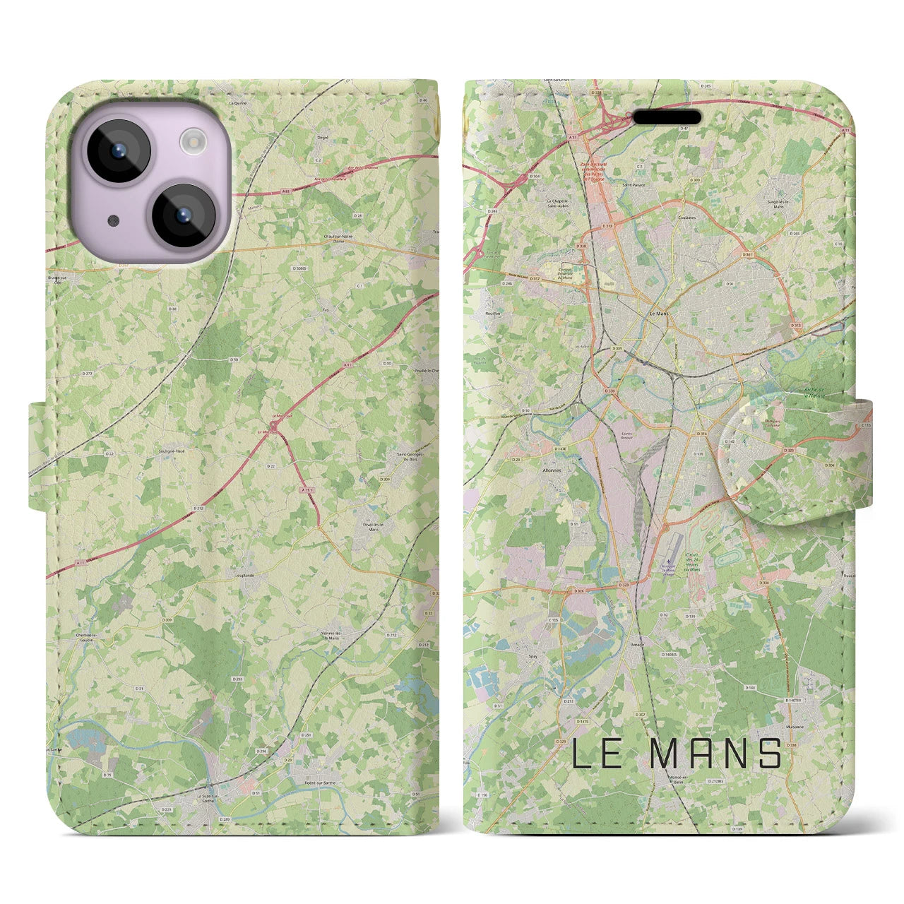 【ル・マン(フランス)】地図柄iPhoneケース(手帳タイプ)ナチュラル・iPhone 14 用