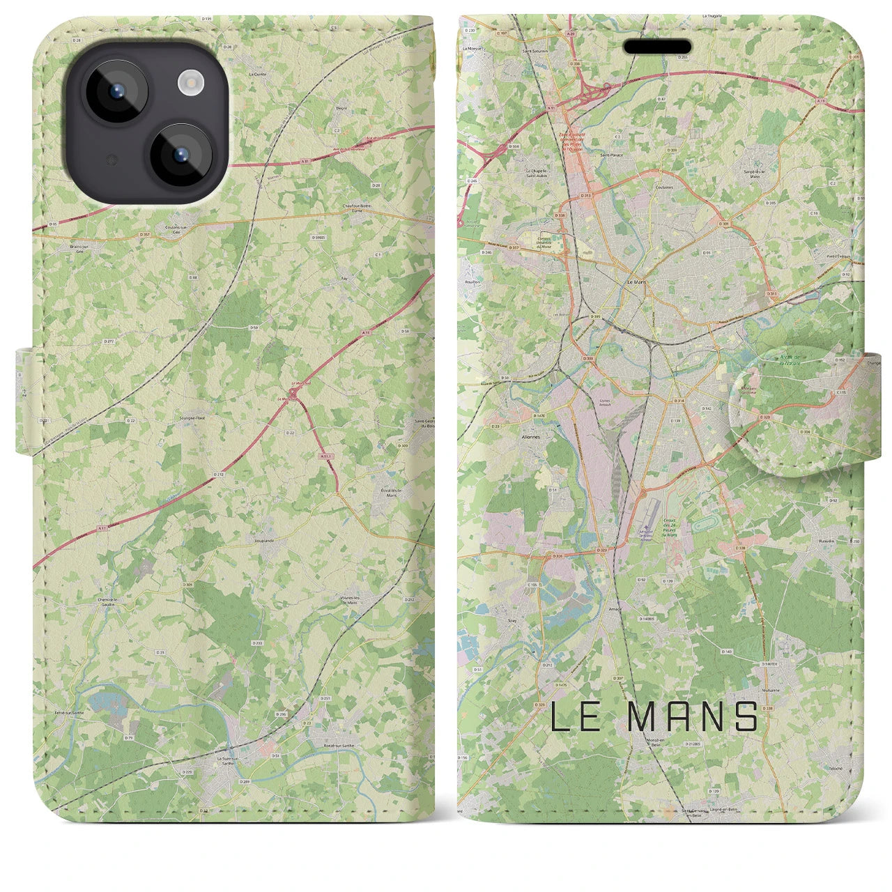 【ル・マン(フランス)】地図柄iPhoneケース(手帳タイプ)ナチュラル・iPhone 14 Plus 用