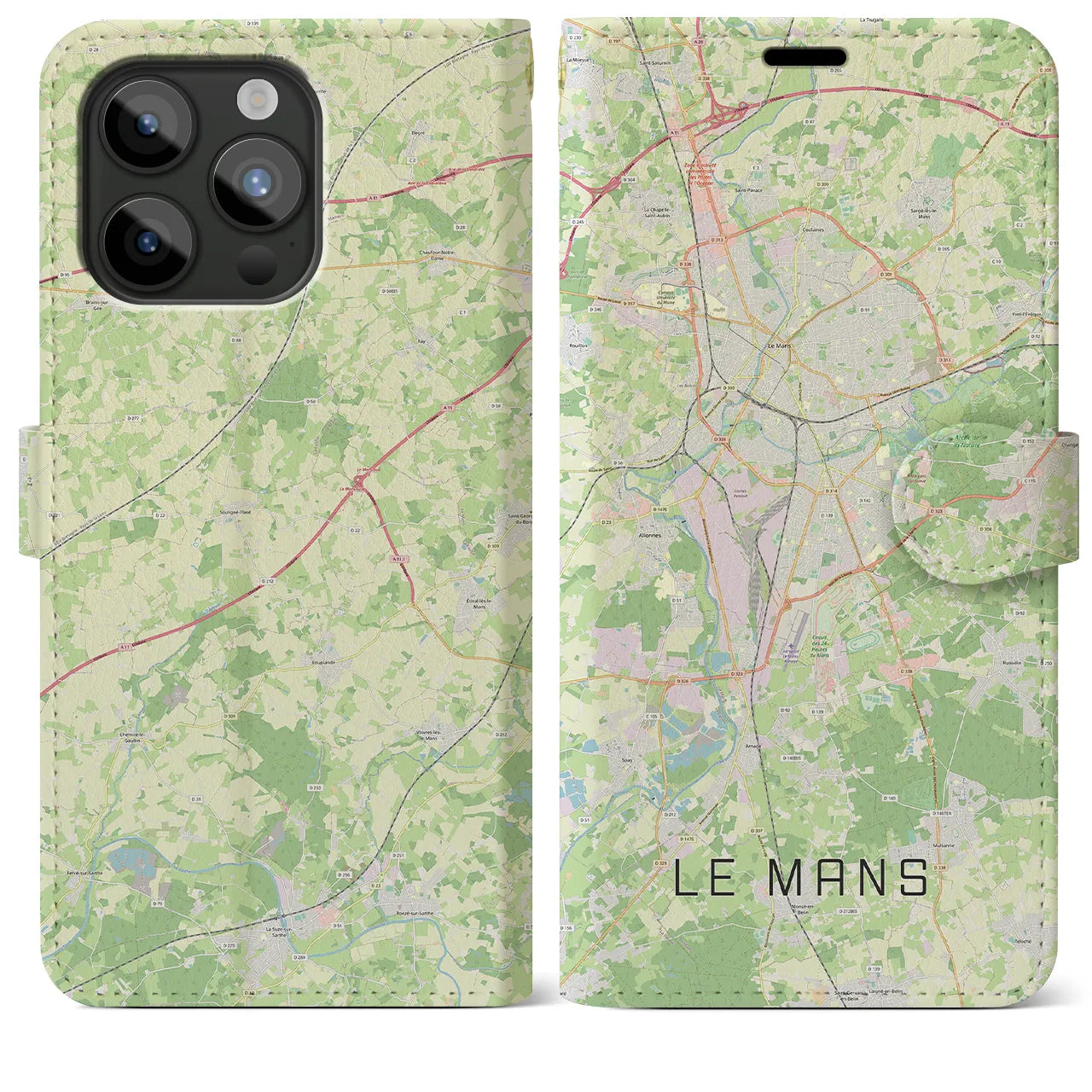 【ル・マン(フランス)】地図柄iPhoneケース(手帳タイプ)ナチュラル・iPhone 15 Pro Max 用