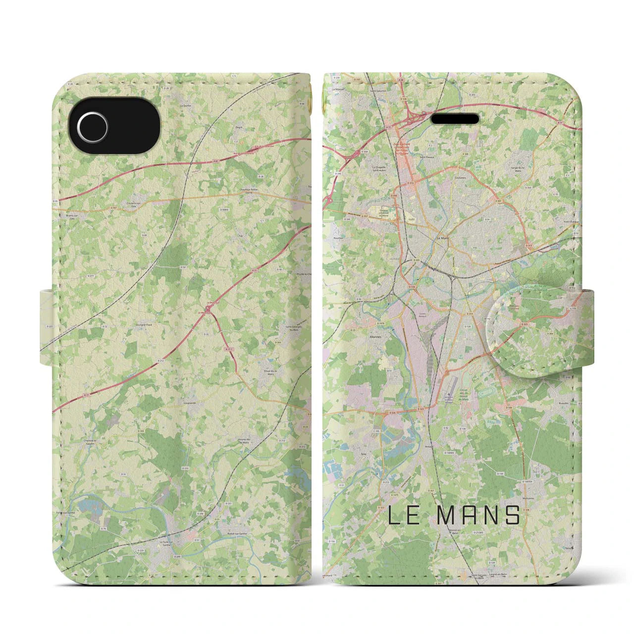 【ル・マン(フランス)】地図柄iPhoneケース(手帳タイプ)ナチュラル・iPhone SE(第3 / 第2世代) / 8 / 7 / 6s / 6 用