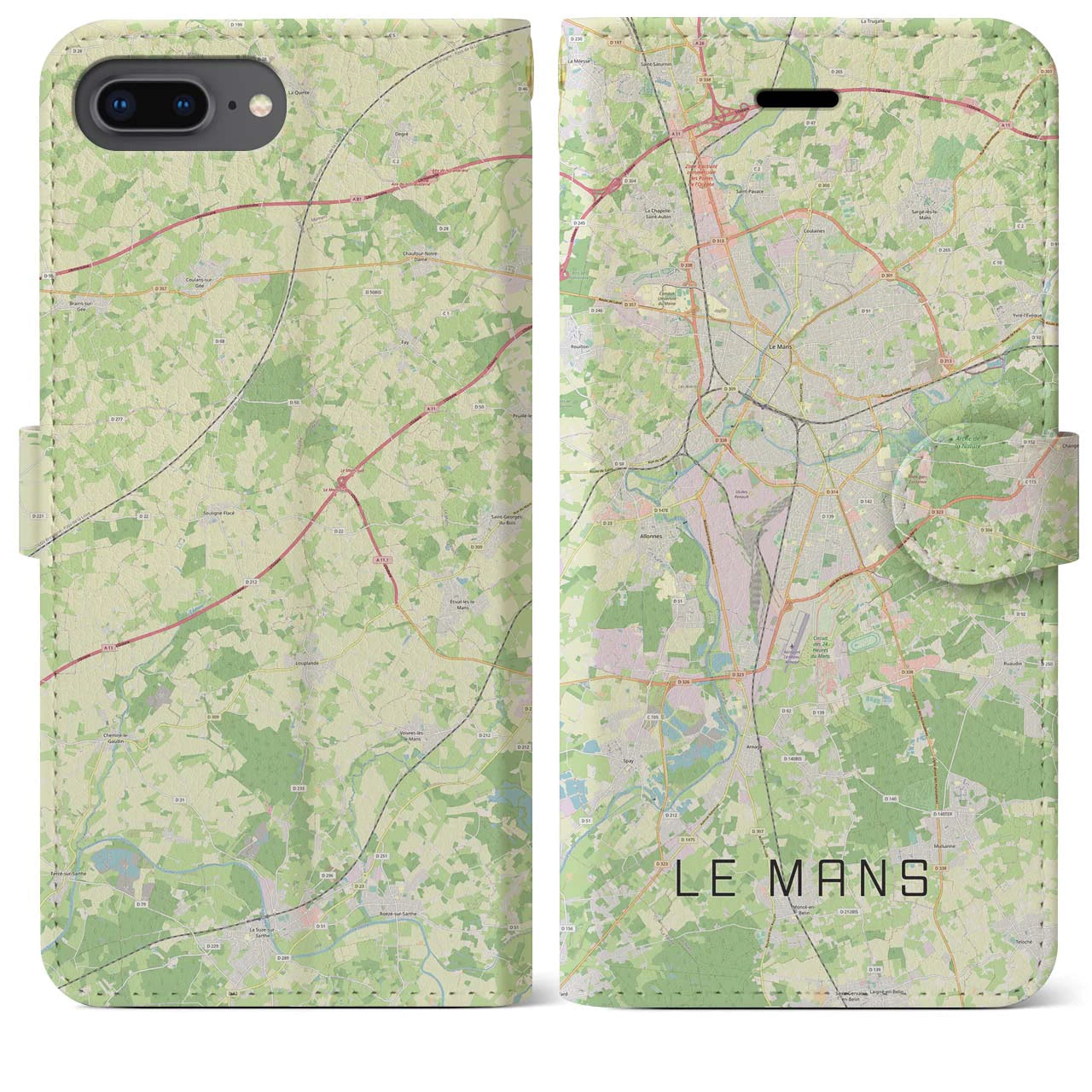 【ル・マン(フランス)】地図柄iPhoneケース(手帳タイプ)ナチュラル・iPhone 8Plus /7Plus / 6sPlus / 6Plus 用