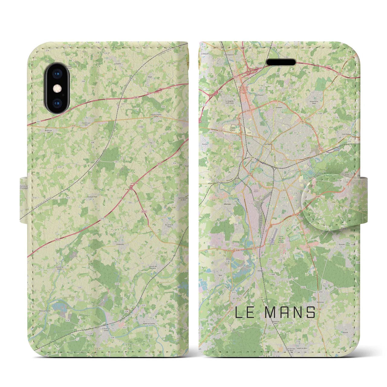 【ル・マン(フランス)】地図柄iPhoneケース(手帳タイプ)ナチュラル・iPhone XS / X 用