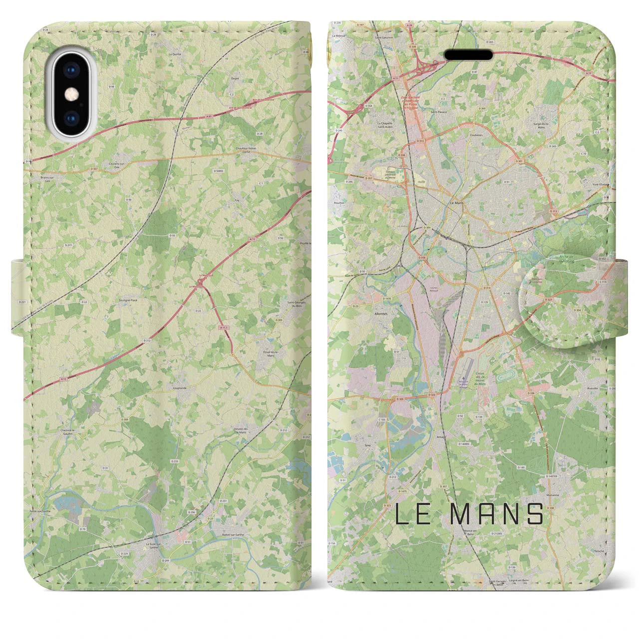 【ル・マン(フランス)】地図柄iPhoneケース(手帳タイプ)ナチュラル・iPhone XS Max 用