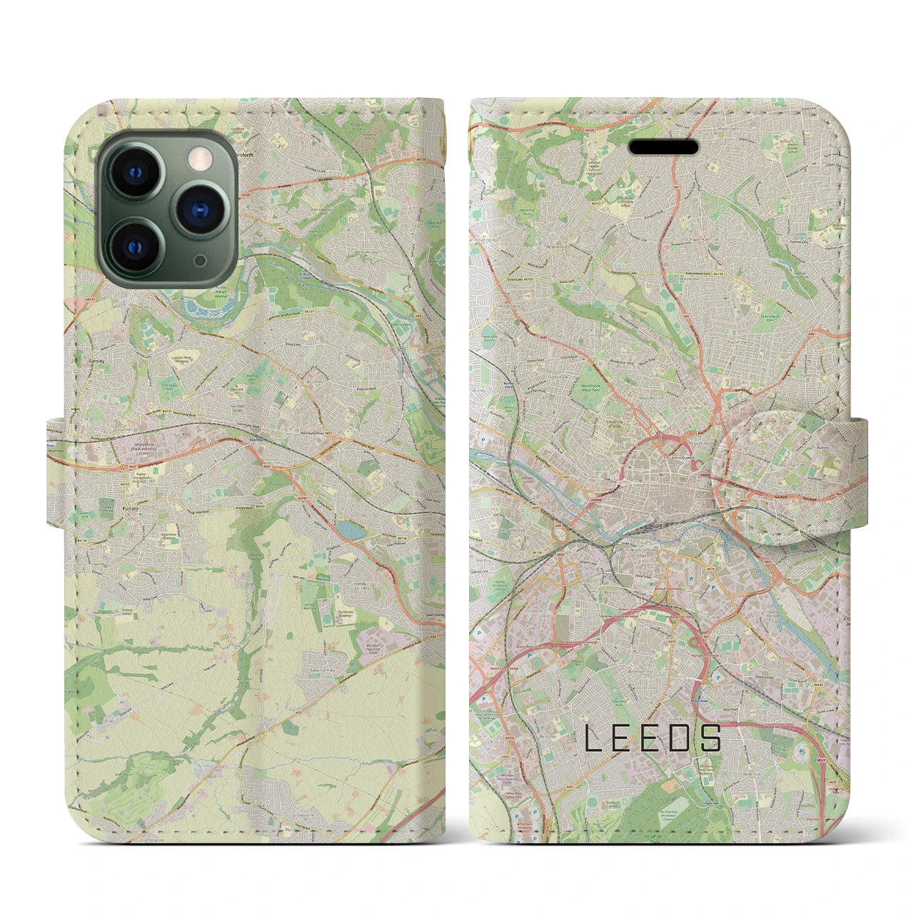 【リーズ(イギリス)】地図柄iPhoneケース(手帳タイプ)ナチュラル・iPhone 11 Pro 用