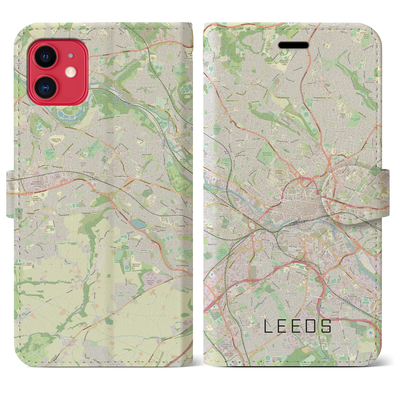 【リーズ(イギリス)】地図柄iPhoneケース(手帳タイプ)ナチュラル・iPhone 11 用