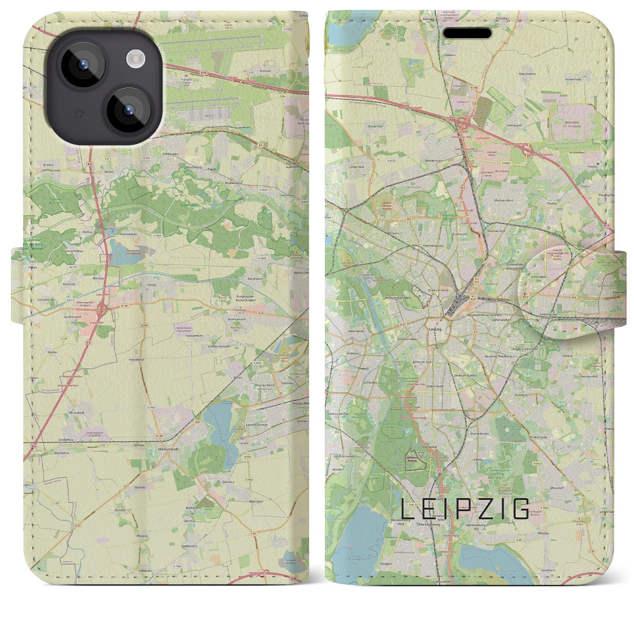 【ライプツィヒ(ドイツ)】地図柄iPhoneケース(手帳タイプ)ナチュラル・iPhone 14 Plus 用