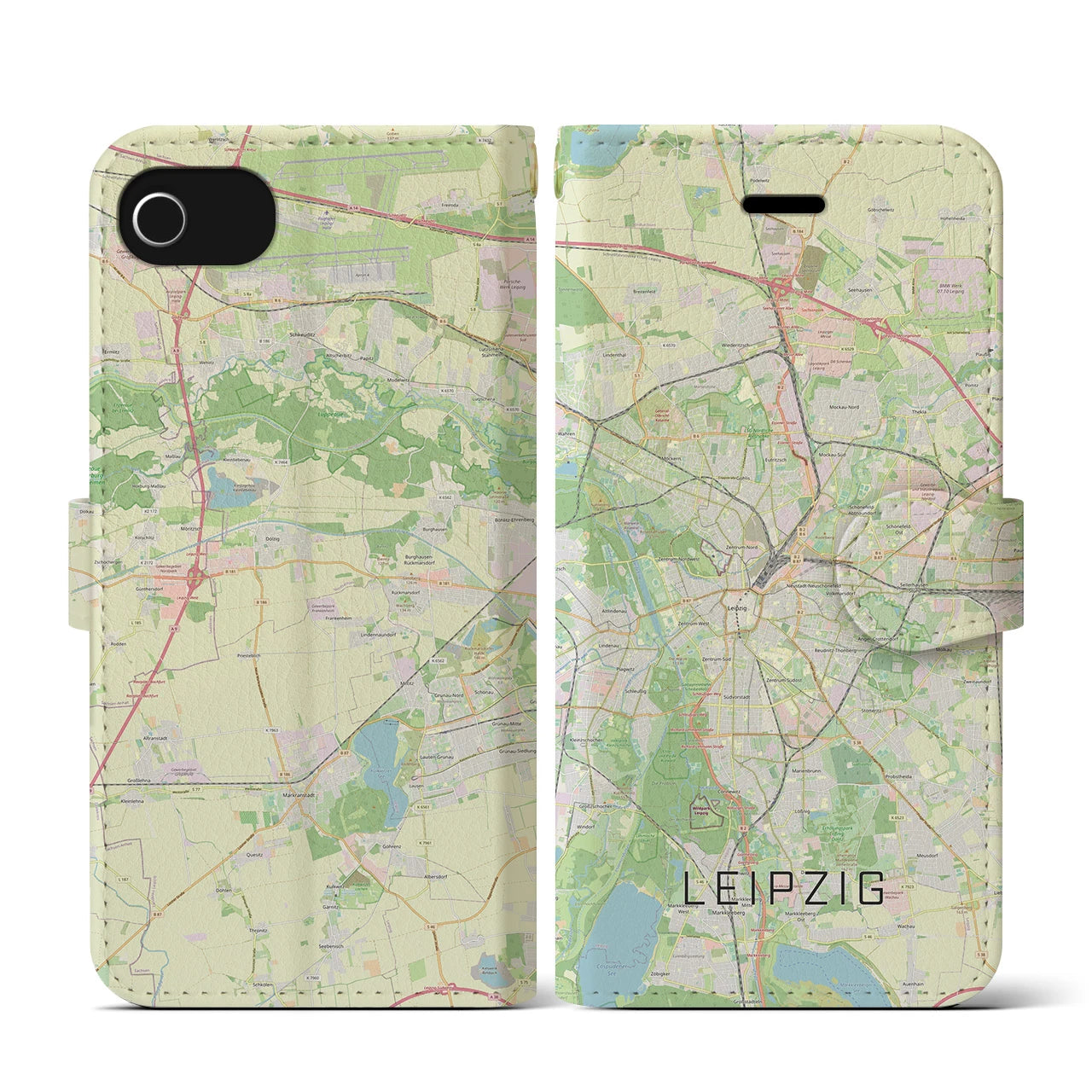 【ライプツィヒ(ドイツ)】地図柄iPhoneケース(手帳タイプ)ナチュラル・iPhone SE(第3 / 第2世代) / 8 / 7 / 6s / 6 用