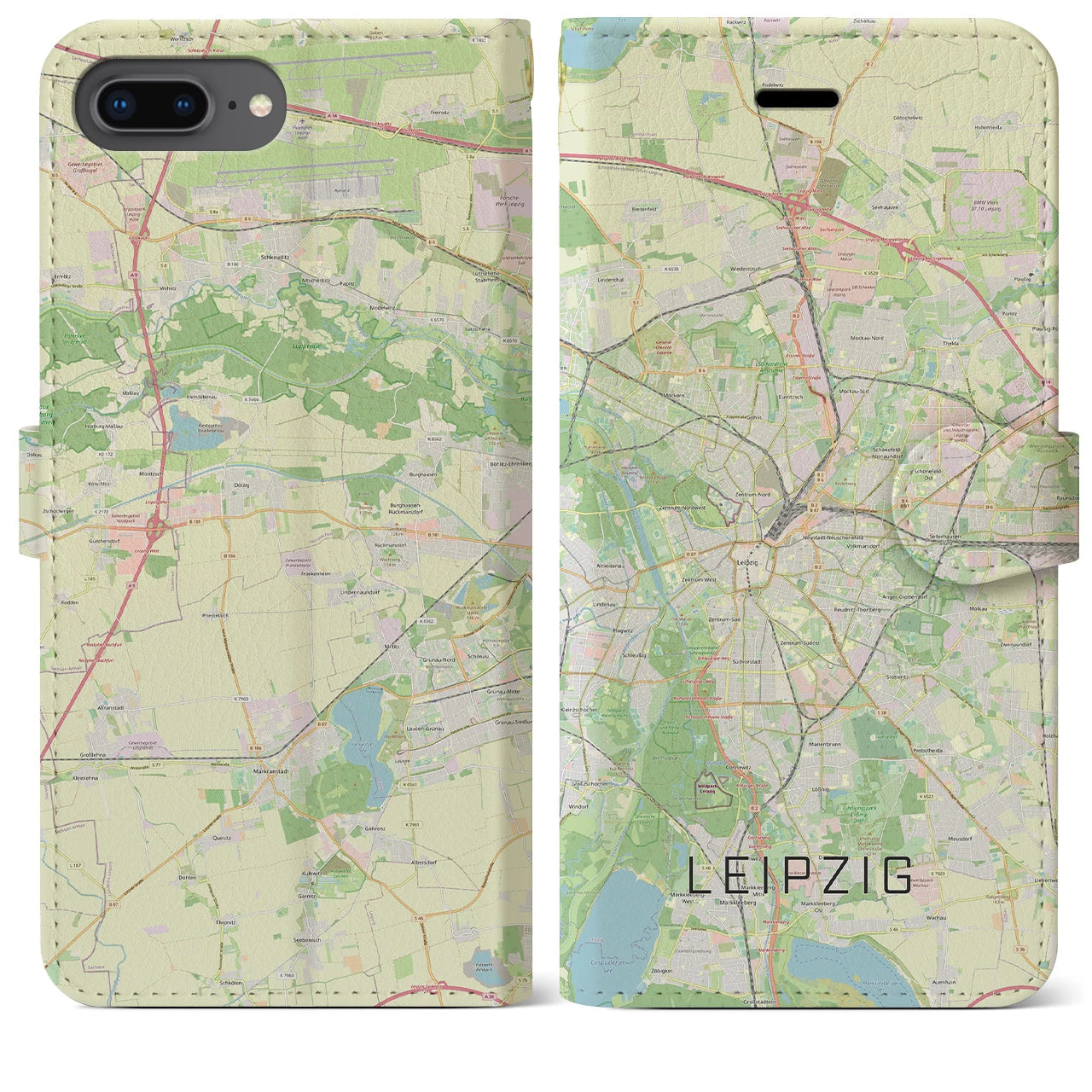 【ライプツィヒ(ドイツ)】地図柄iPhoneケース(手帳タイプ)ナチュラル・iPhone 8Plus /7Plus / 6sPlus / 6Plus 用