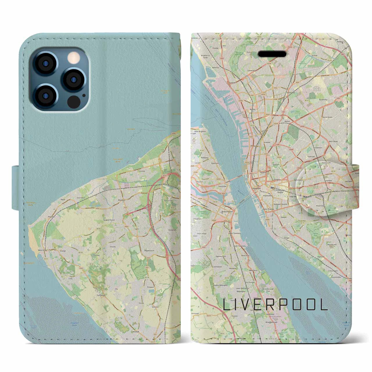 【リヴァプール(イギリス)】地図柄iPhoneケース(手帳タイプ)ナチュラル・iPhone 12 / 12 Pro 用