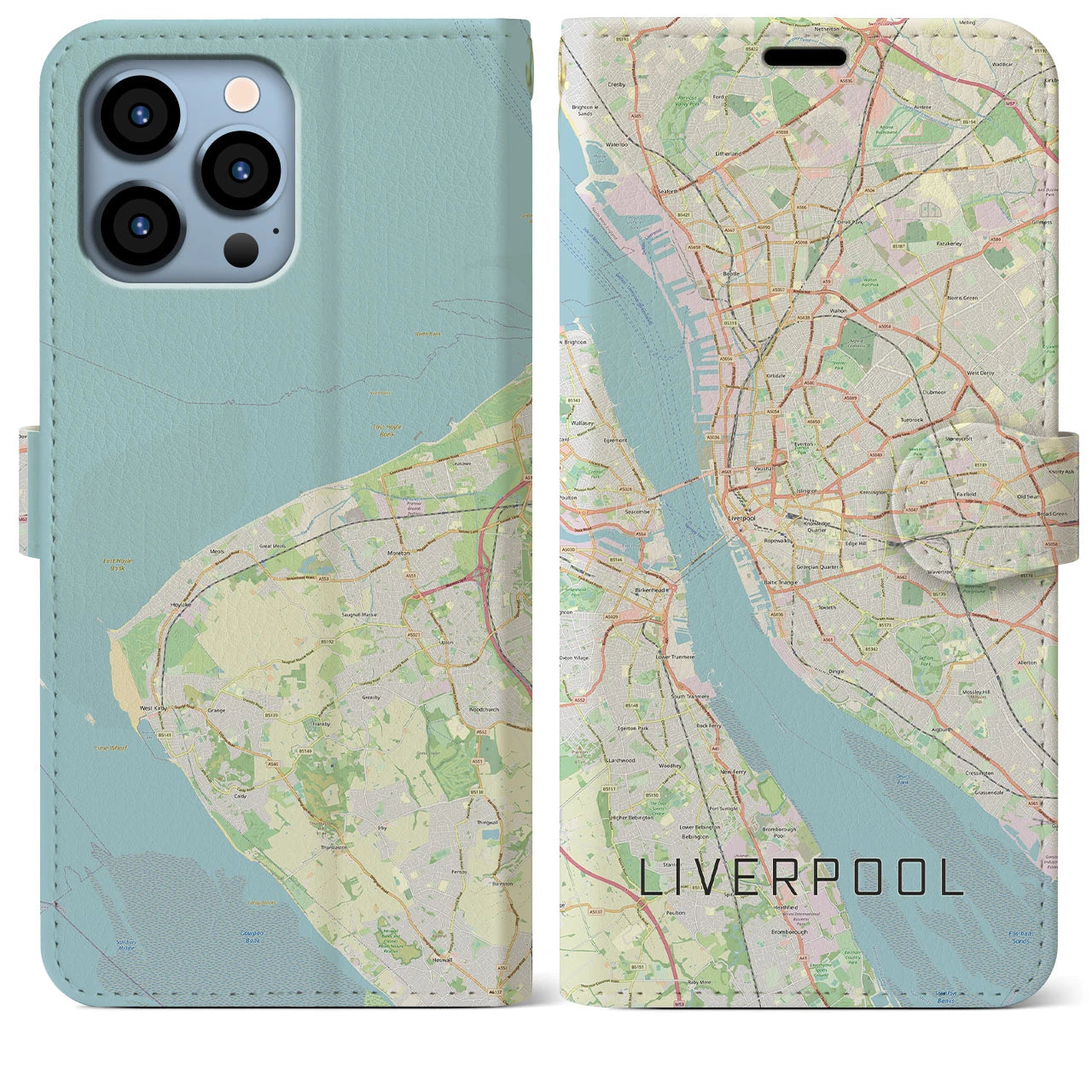 【リヴァプール(イギリス)】地図柄iPhoneケース(手帳タイプ)ナチュラル・iPhone 13 Pro Max 用
