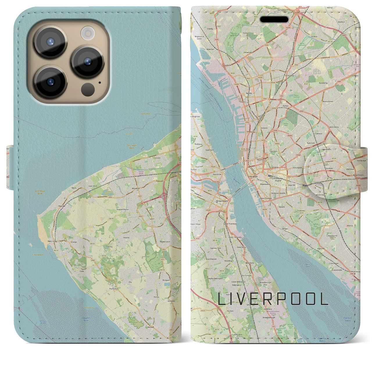 【リヴァプール(イギリス)】地図柄iPhoneケース(手帳タイプ)ナチュラル・iPhone 14 Pro Max 用