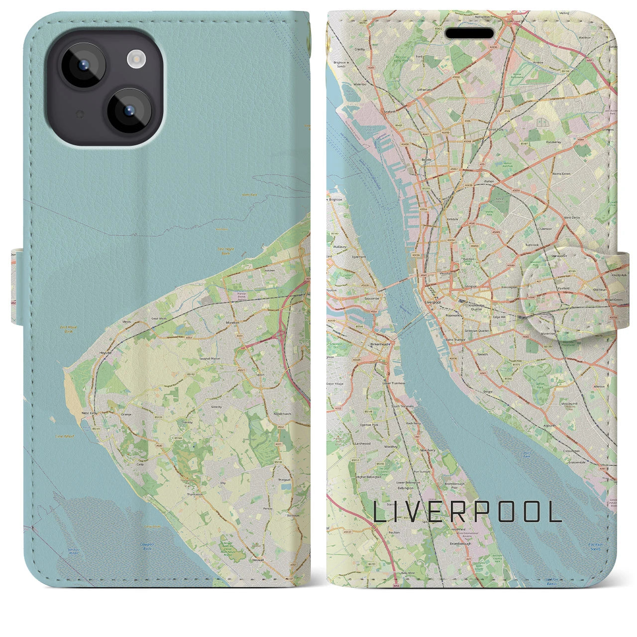 【リヴァプール(イギリス)】地図柄iPhoneケース(手帳タイプ)ナチュラル・iPhone 14 Plus 用