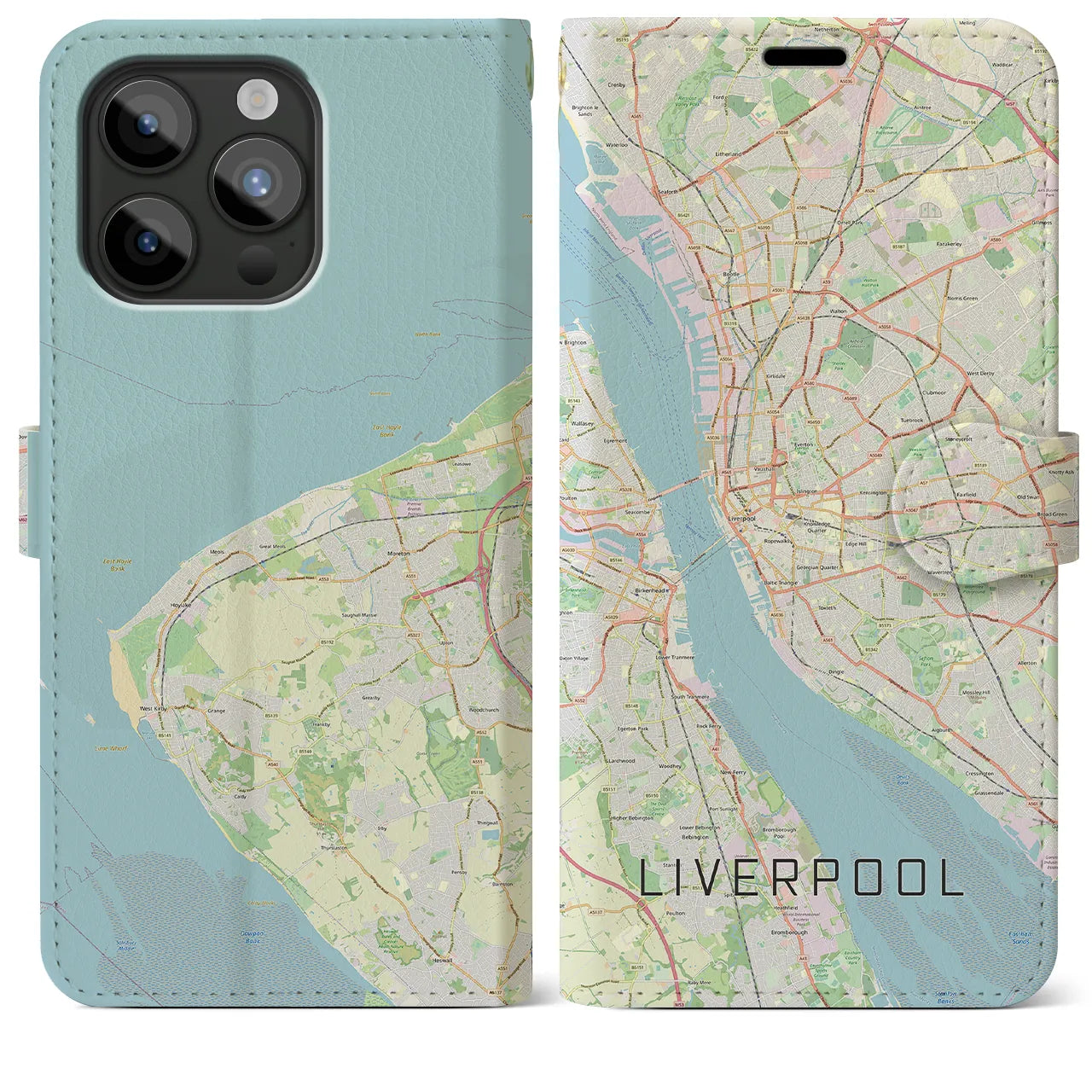 【リヴァプール(イギリス)】地図柄iPhoneケース(手帳タイプ)ナチュラル・iPhone 15 Pro Max 用