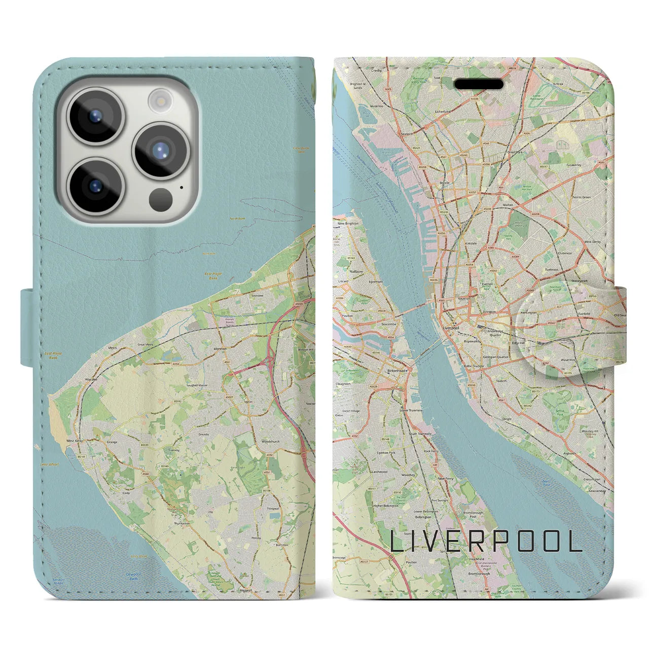 【リヴァプール(イギリス)】地図柄iPhoneケース(手帳タイプ)ナチュラル・iPhone 15 Pro 用