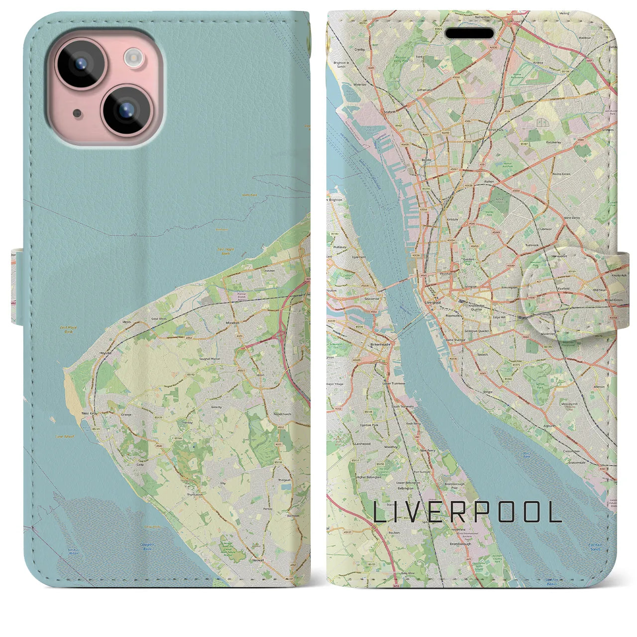 【リヴァプール(イギリス)】地図柄iPhoneケース(手帳タイプ)ナチュラル・iPhone 15 Plus 用