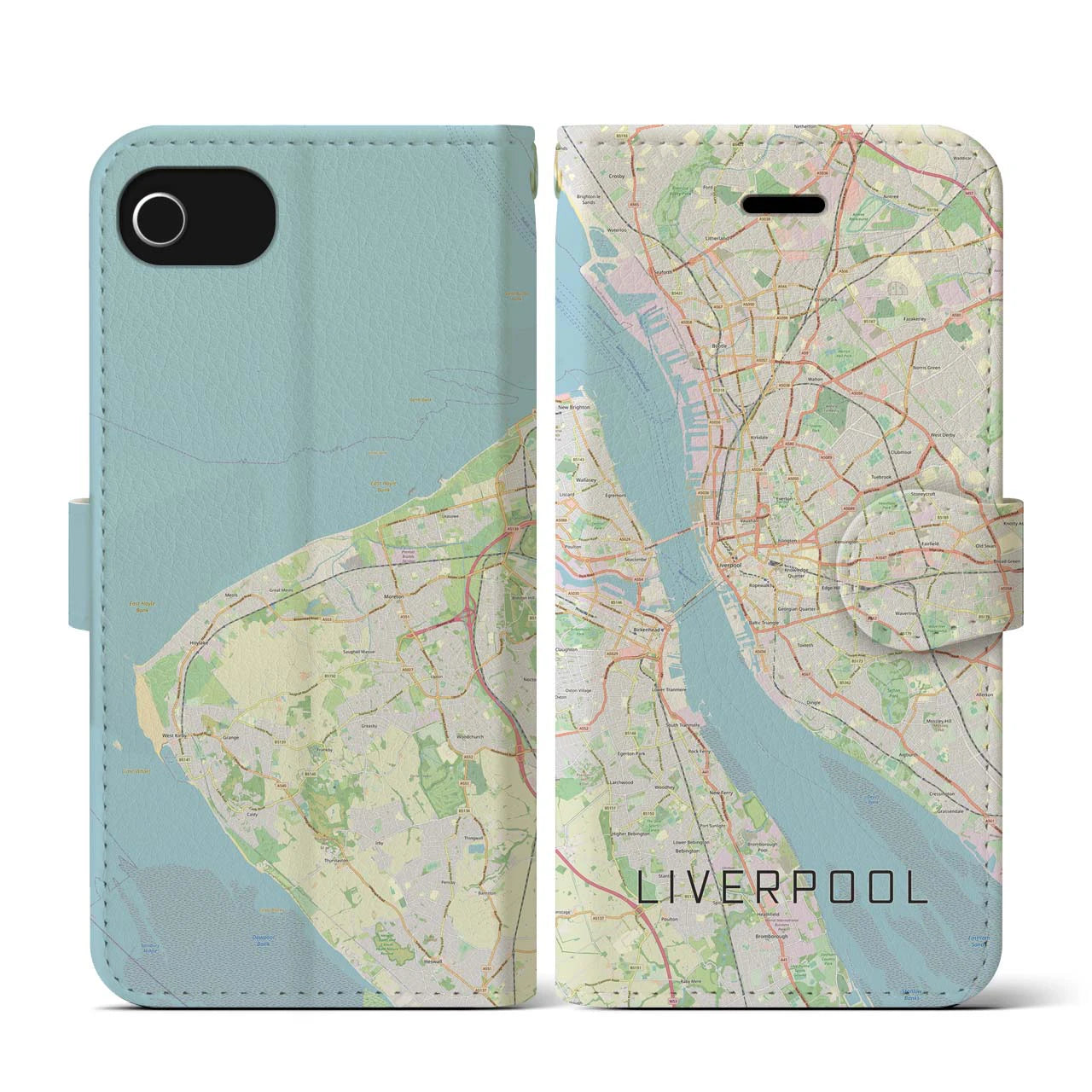 【リヴァプール(イギリス)】地図柄iPhoneケース(手帳タイプ)ナチュラル・iPhone SE(第3 / 第2世代) / 8 / 7 / 6s / 6 用