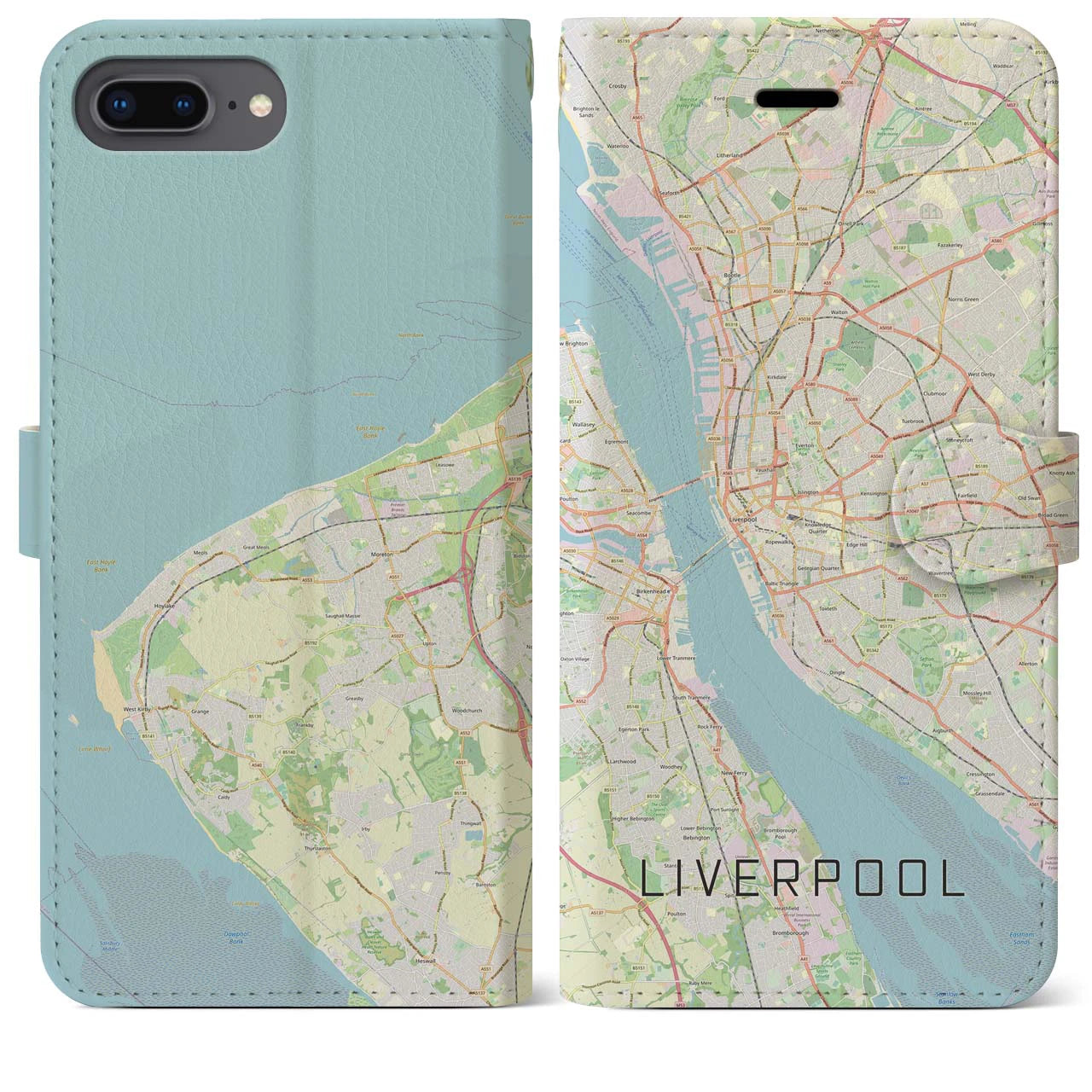 【リヴァプール(イギリス)】地図柄iPhoneケース(手帳タイプ)ナチュラル・iPhone 8Plus /7Plus / 6sPlus / 6Plus 用