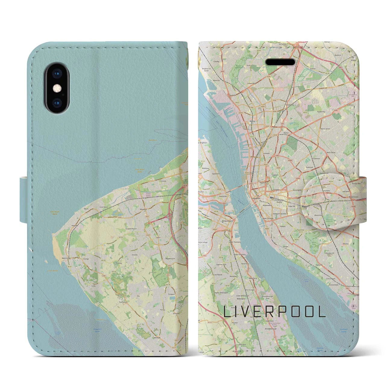 【リヴァプール(イギリス)】地図柄iPhoneケース(手帳タイプ)ナチュラル・iPhone XS / X 用