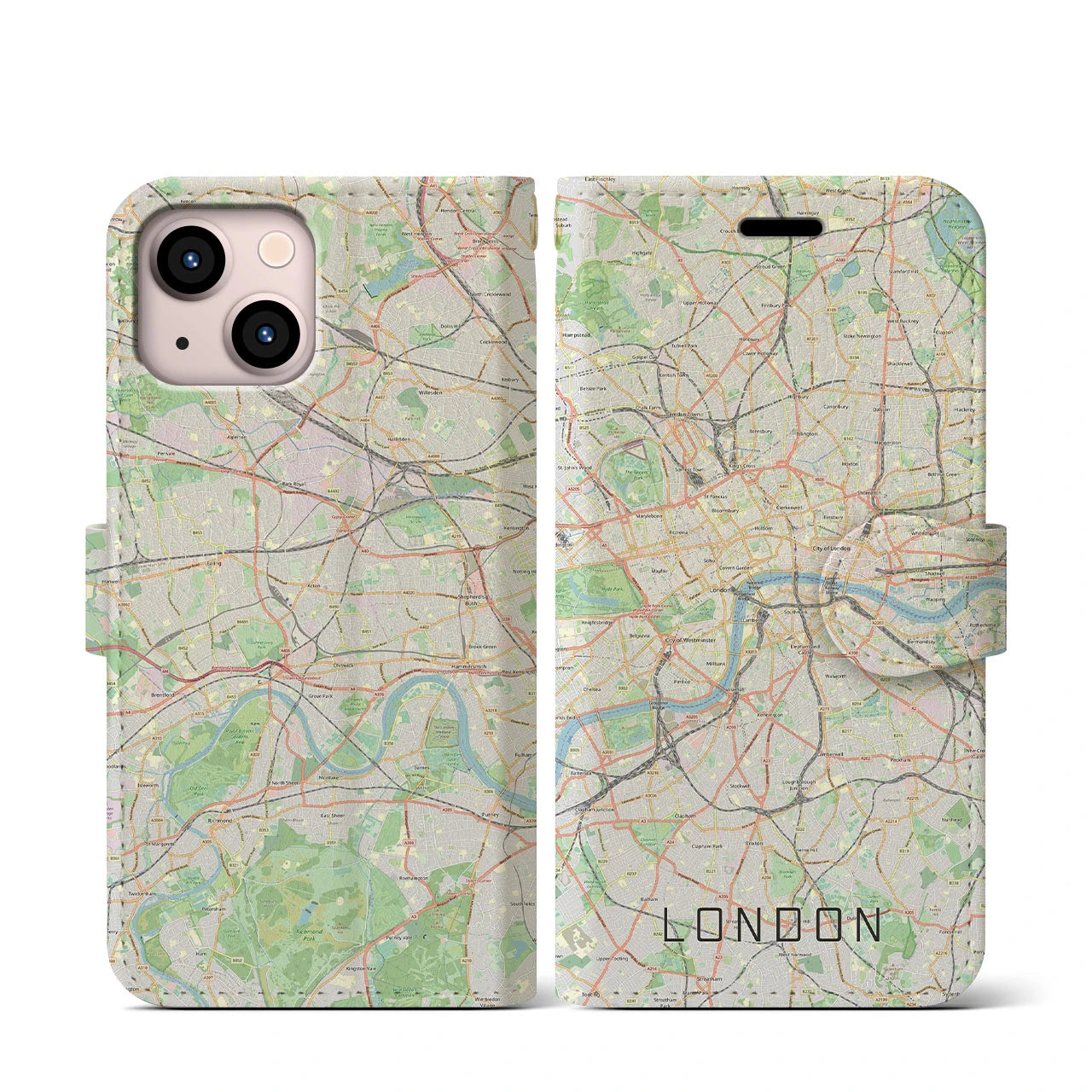 【ロンドン(イギリス)】地図柄iPhoneケース(手帳タイプ)ナチュラル・iPhone 13 mini 用
