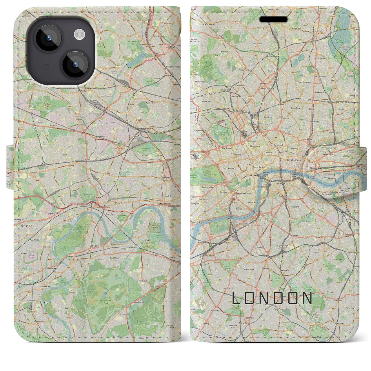 【ロンドン(イギリス)】地図柄iPhoneケース(手帳タイプ)ナチュラル・iPhone 14 Plus 用