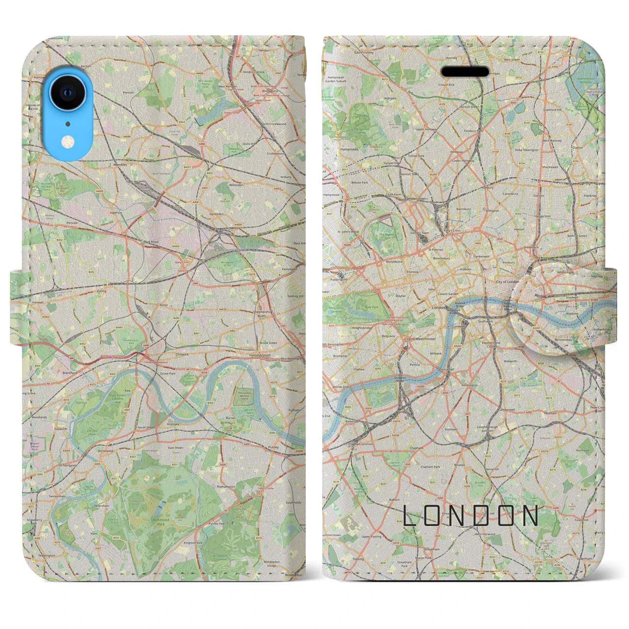 【ロンドン(イギリス)】地図柄iPhoneケース(手帳タイプ)ナチュラル・iPhone XR 用