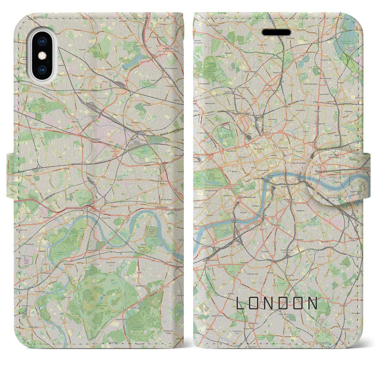 【ロンドン(イギリス)】地図柄iPhoneケース(手帳タイプ)ナチュラル・iPhone XS Max 用