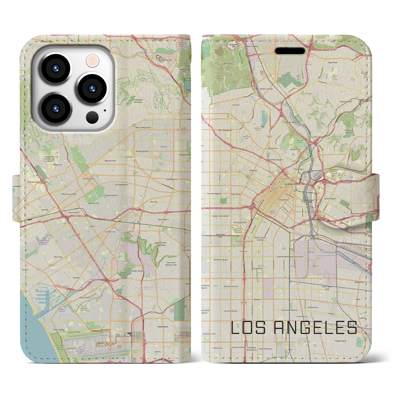 【ロサンゼルス(アメリカ)】地図柄iPhoneケース(手帳タイプ)ナチュラル・iPhone 13 Pro 用