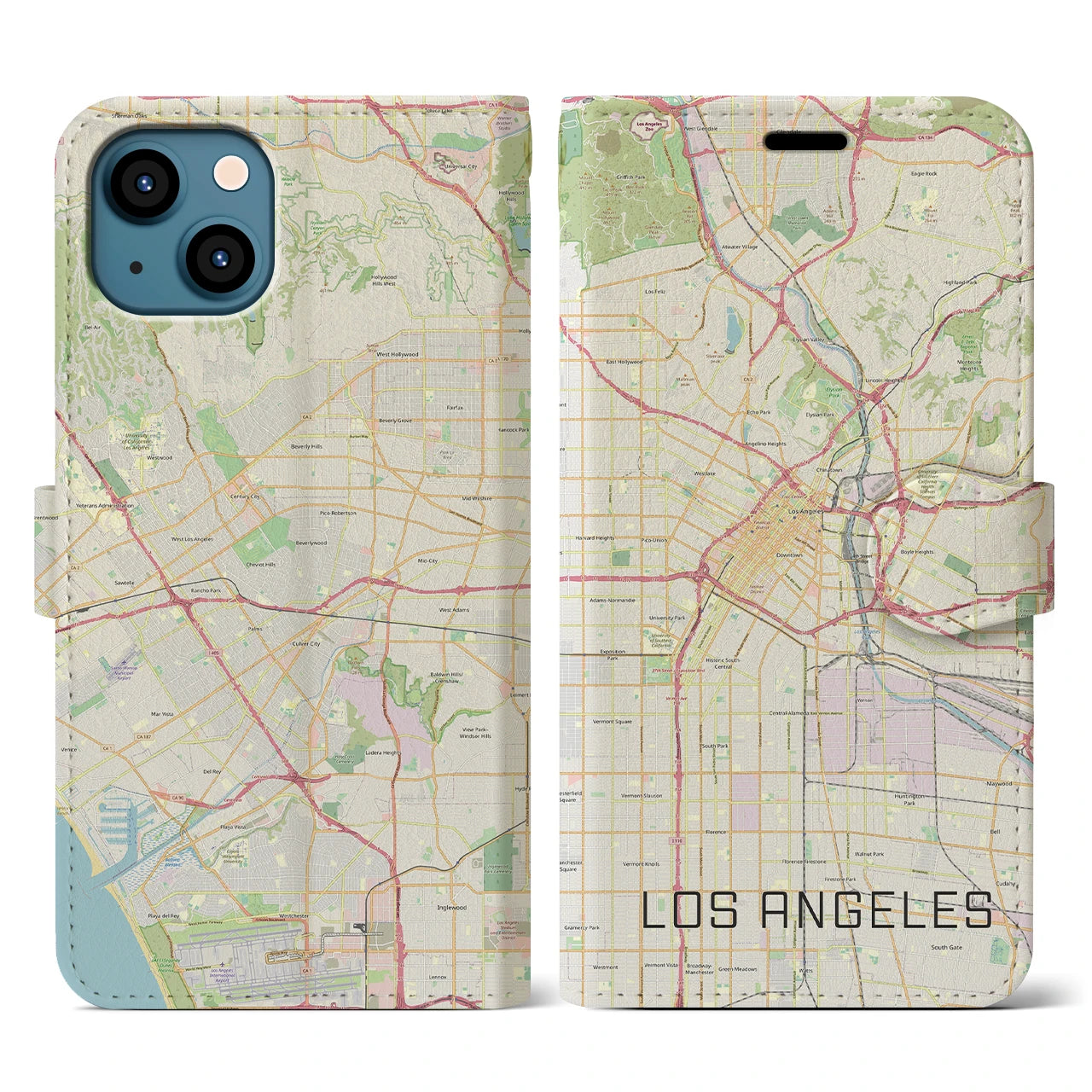 【ロサンゼルス(アメリカ)】地図柄iPhoneケース(手帳タイプ)ナチュラル・iPhone 13 用
