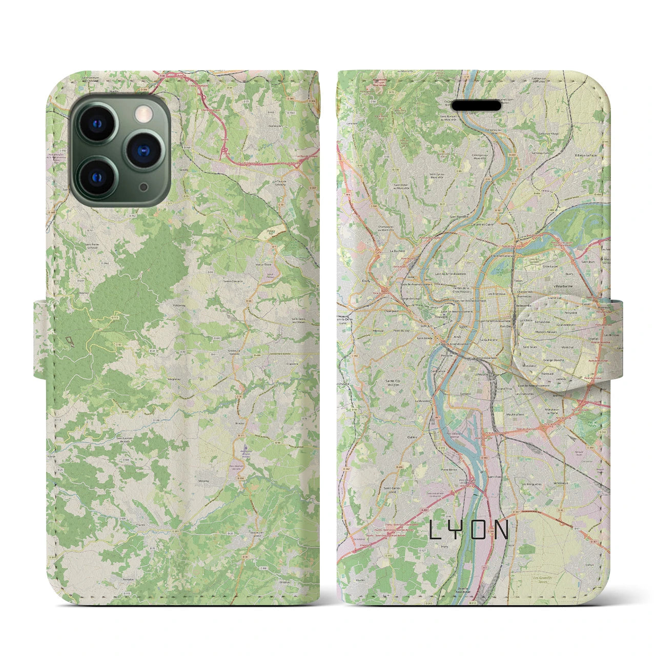 【リヨン(フランス)】地図柄iPhoneケース(手帳タイプ)ナチュラル・iPhone 11 Pro 用