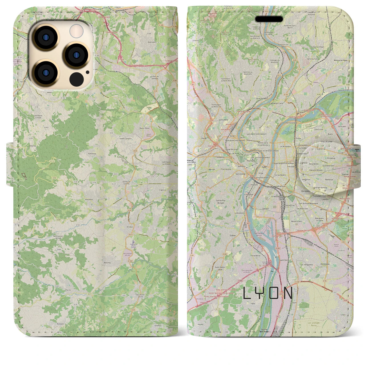 【リヨン(フランス)】地図柄iPhoneケース(手帳タイプ)ナチュラル・iPhone 12 Pro Max 用
