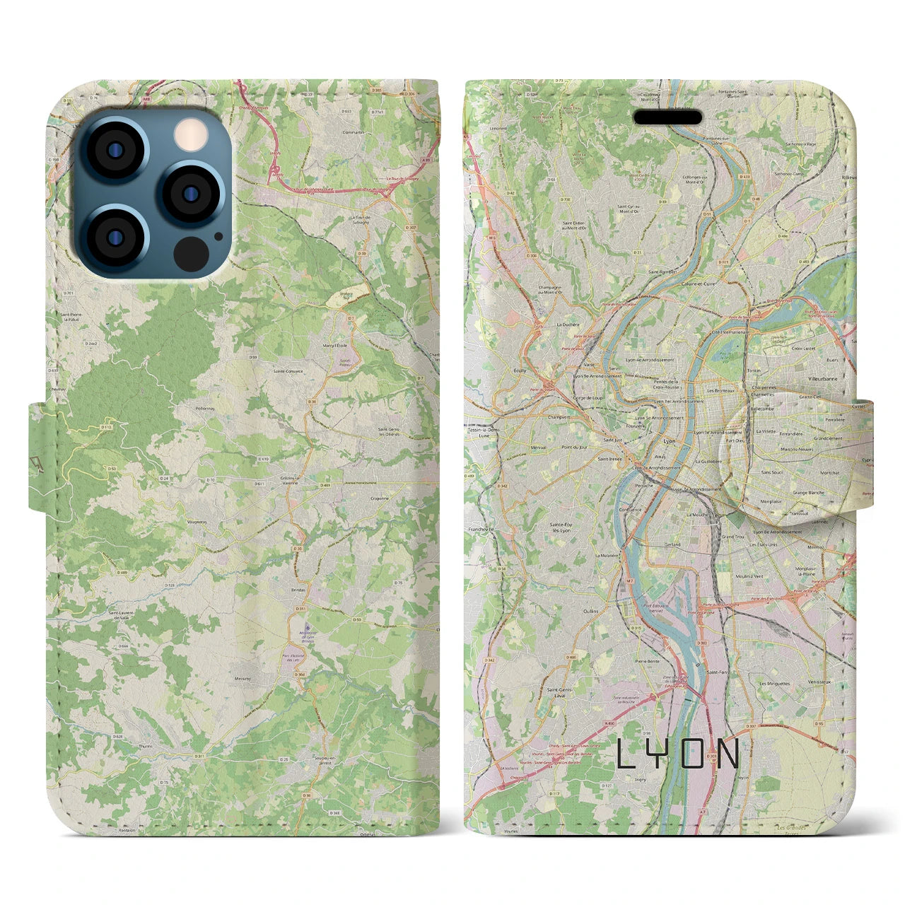 【リヨン(フランス)】地図柄iPhoneケース(手帳タイプ)ナチュラル・iPhone 12 / 12 Pro 用